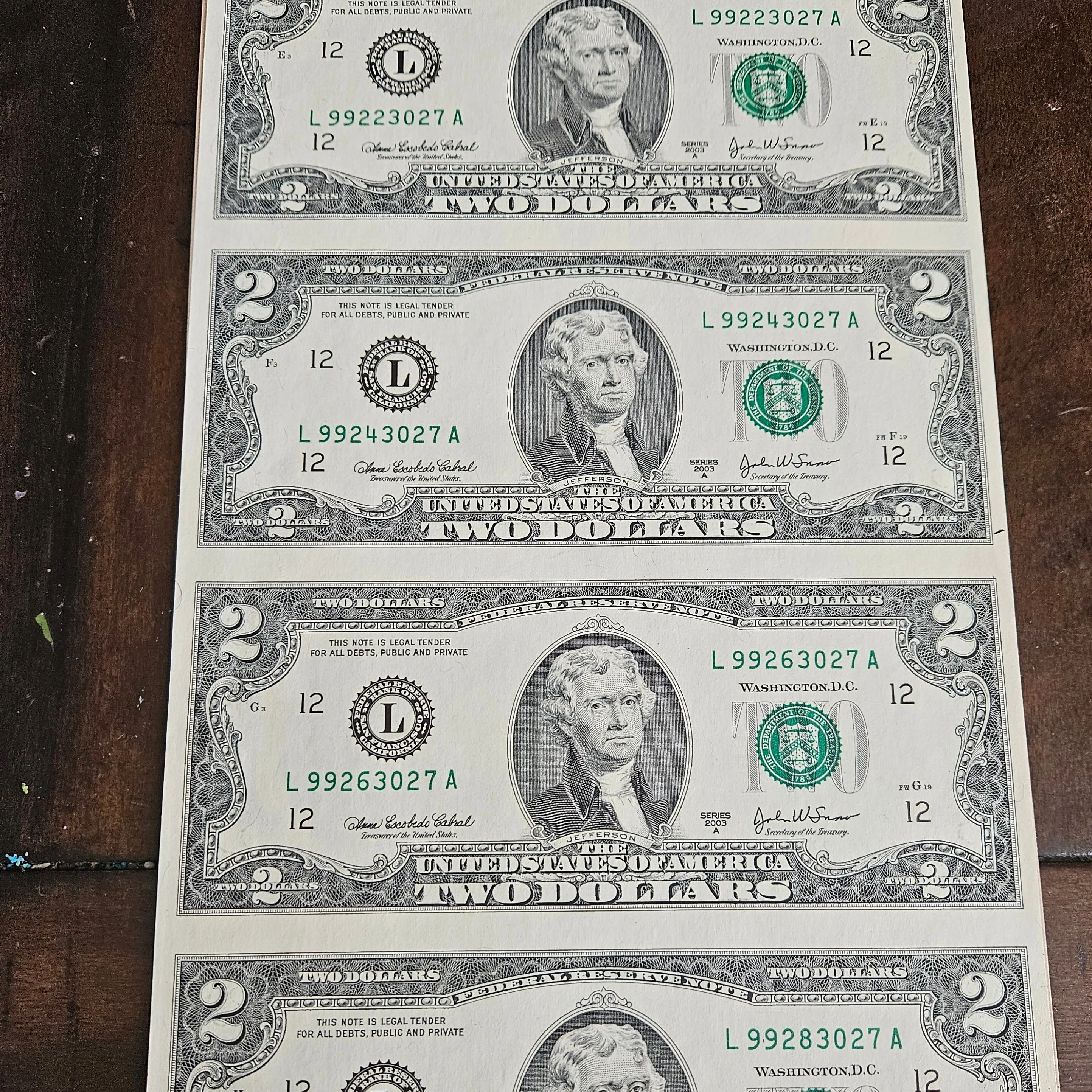 Product image for Uncut Sheet Series 2003 A