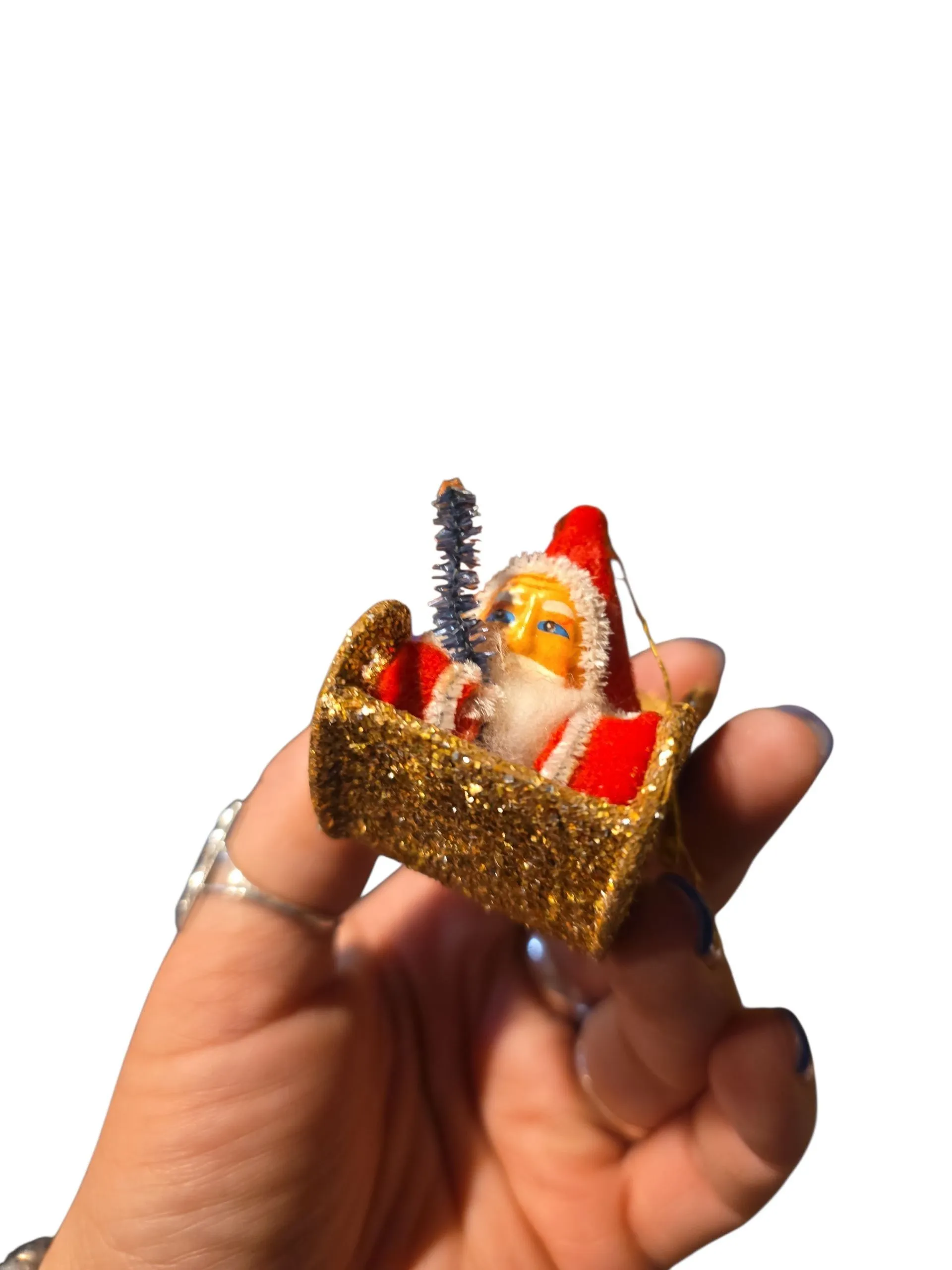 Product image for 031 - antique mache santa in sled ornament