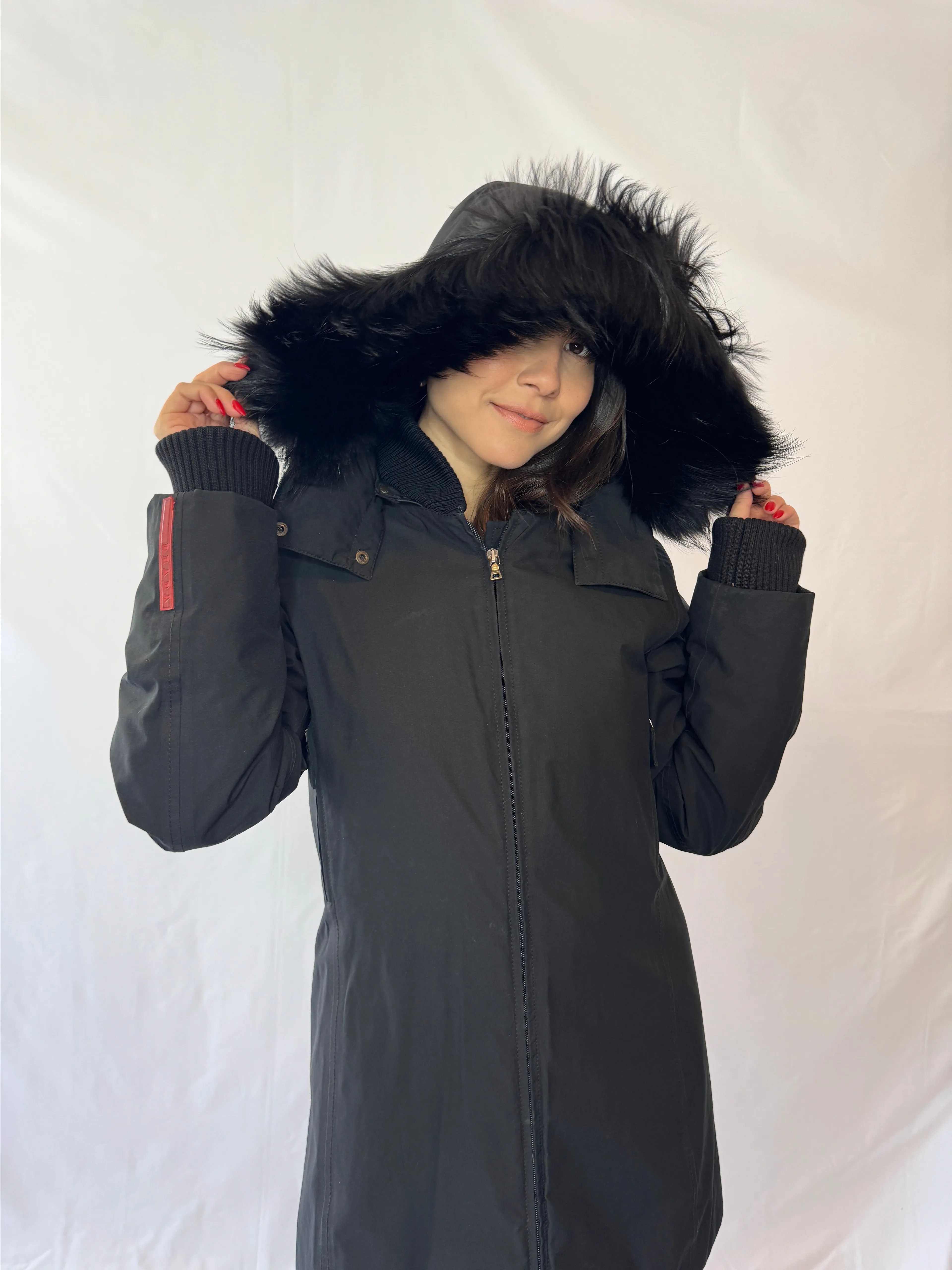 Product image for VINTAGE 2000s PRADA JACKET WITH DETACHABLE FUR HOOD