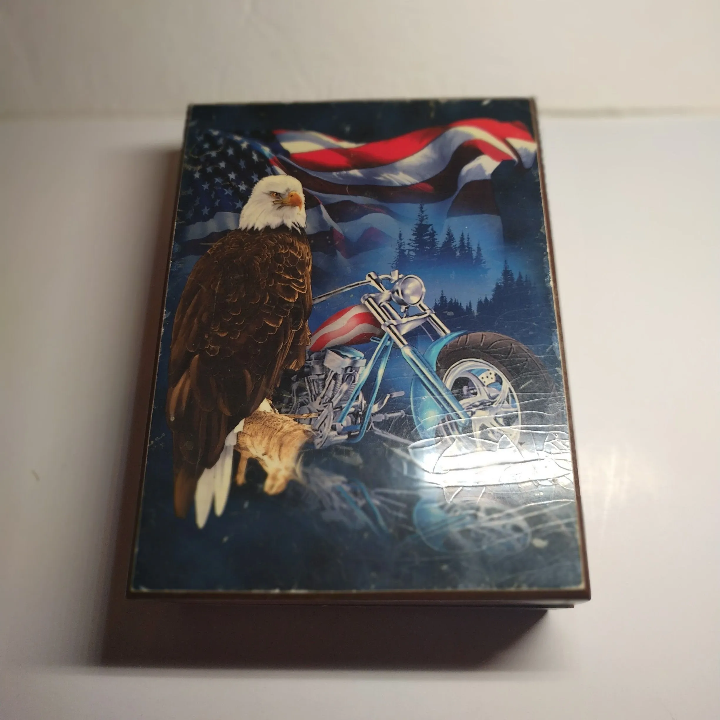 Product image for Eagle Harley Motorcycle Wooden Keepsake Jewelry Box