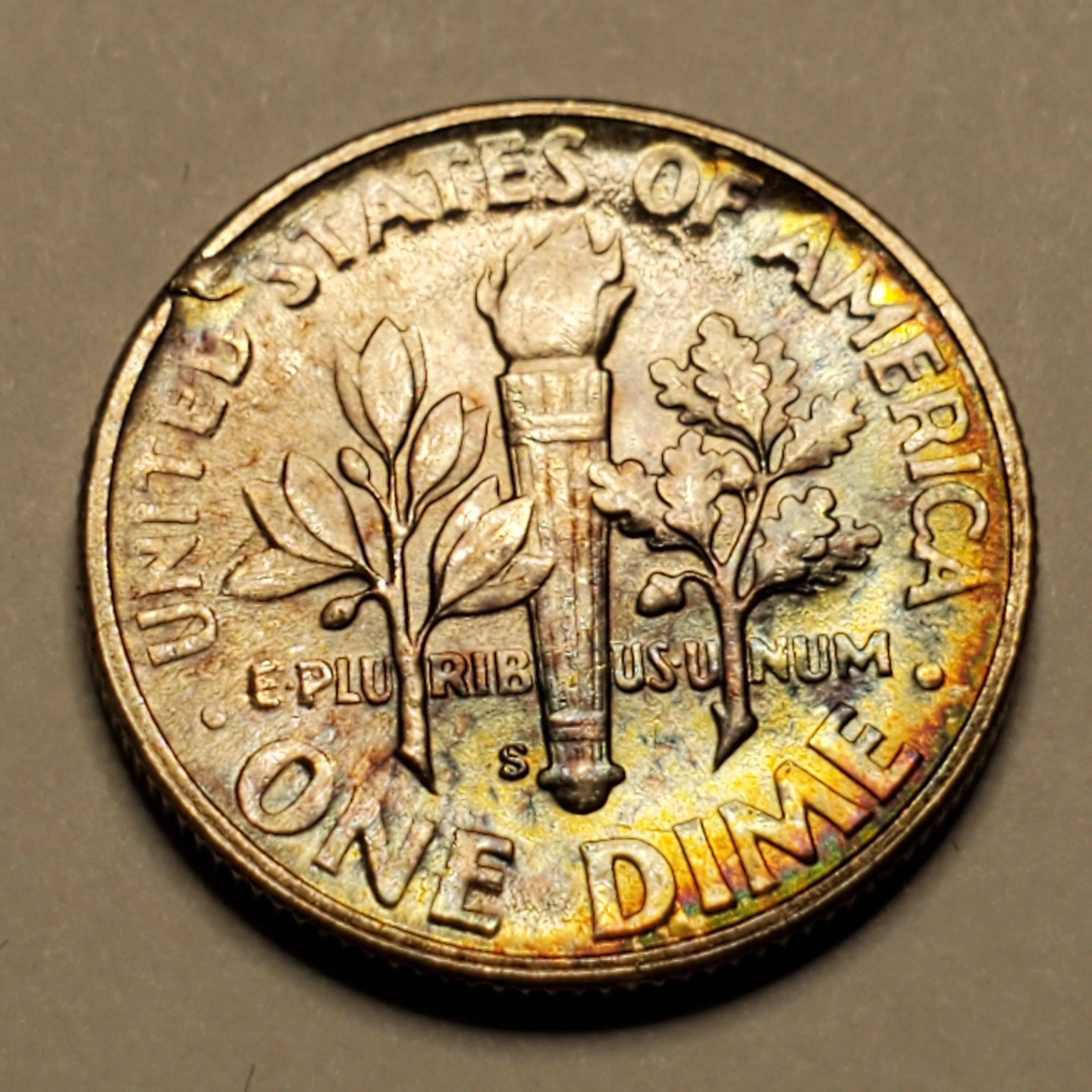 Product image for 1946-S Silver Roosevelt Dime Toned Error
