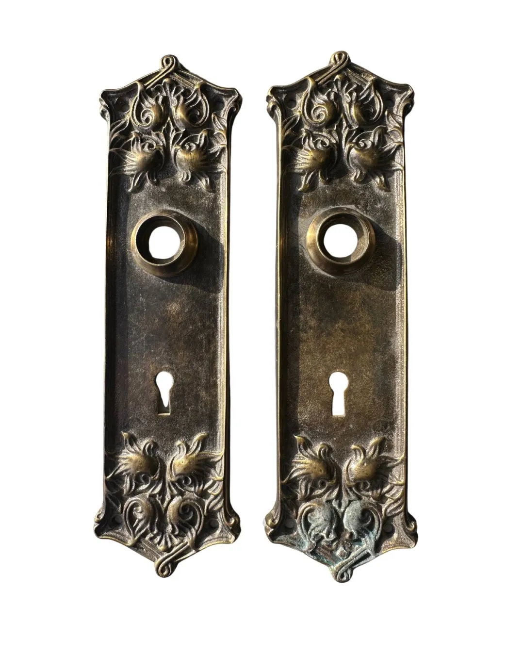 Product image for Antique Large Ornate Door Plate Brass Hardware Set of (2)