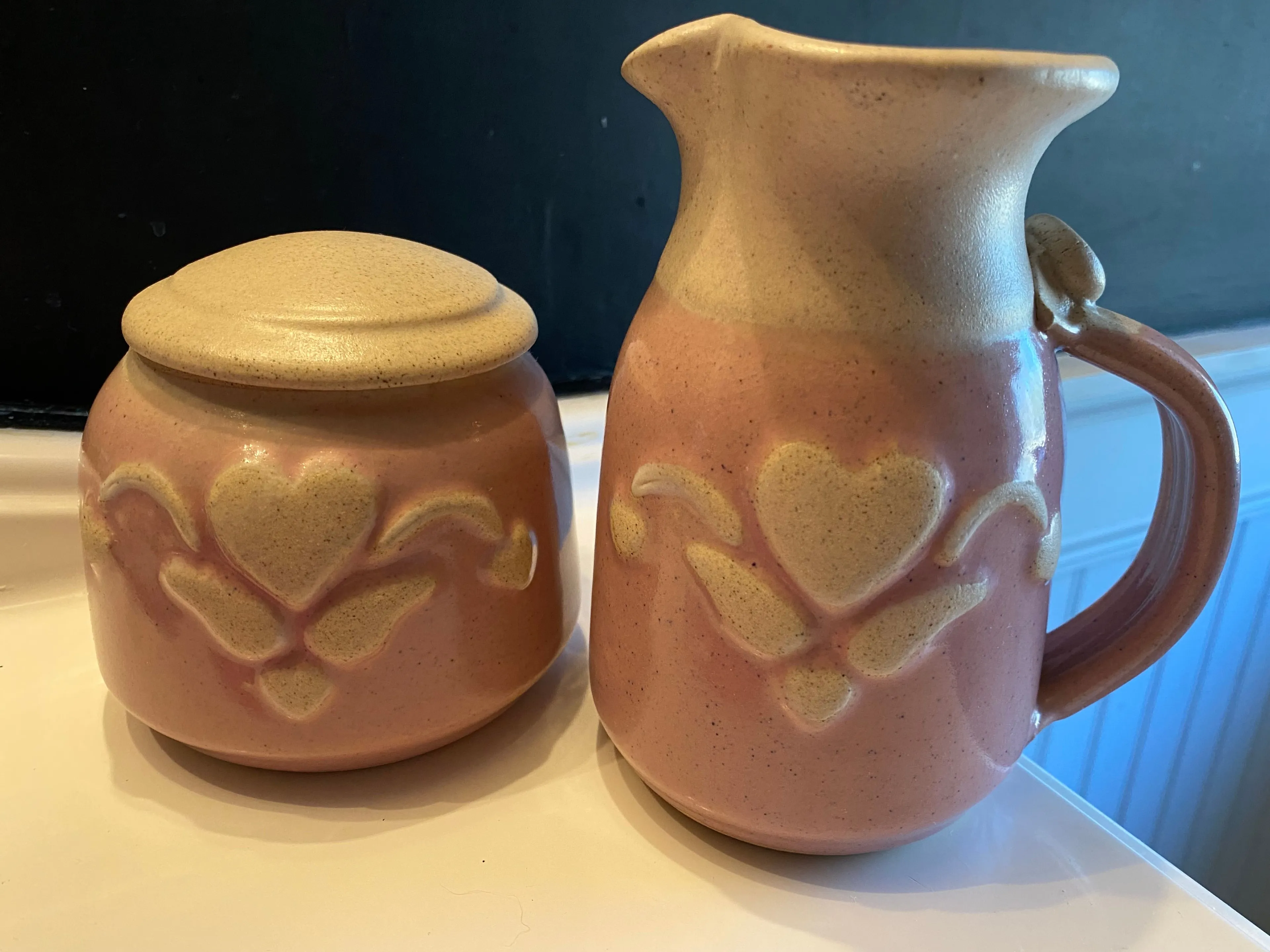 Product image for Pink stone pottery creamer and sugar