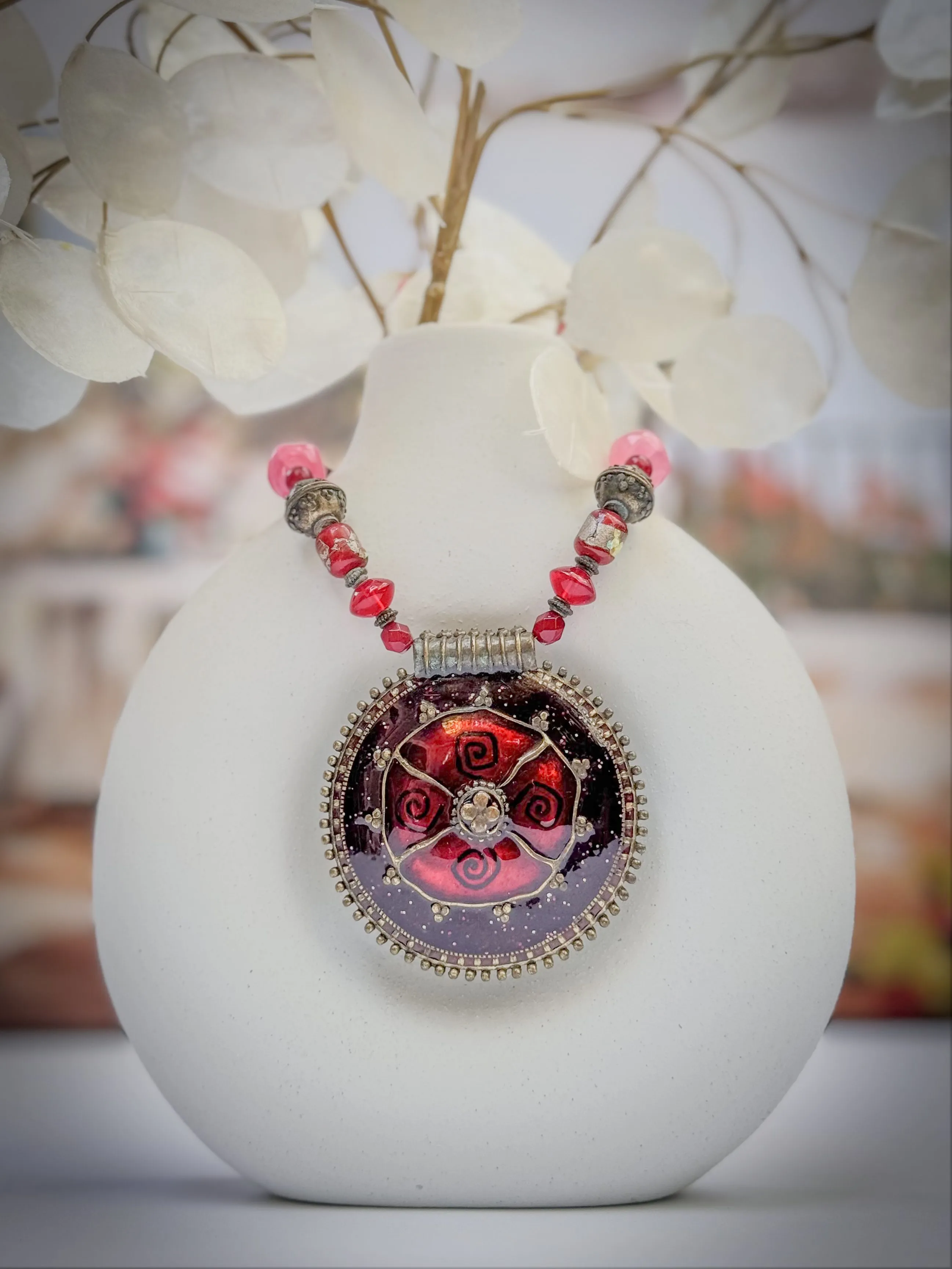 Product image for Cherry Color Round Big Enamel Medallion #93