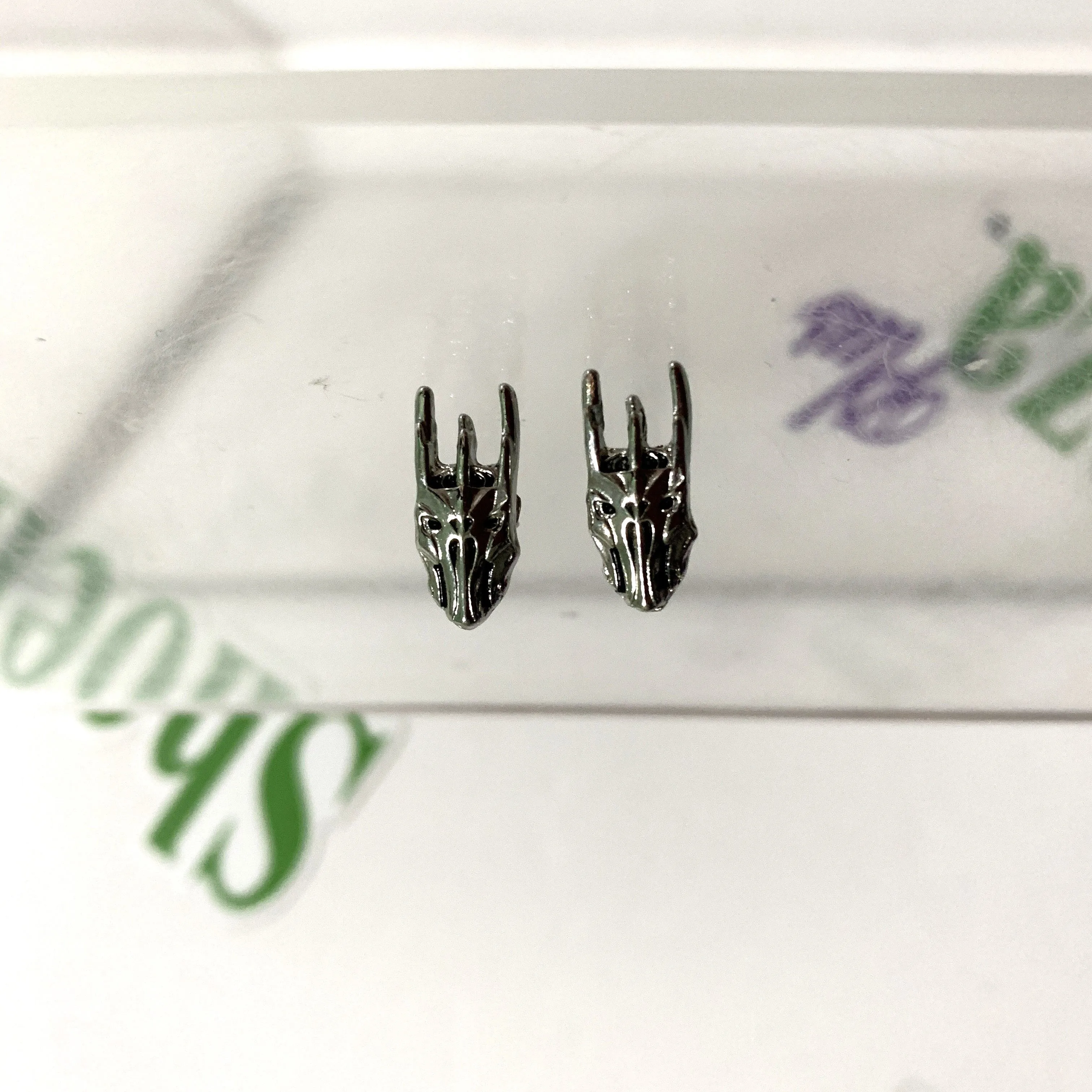 Product image for Neon Tuesday Earrings Lord Of The Rings Studs Sauron Helmet Jewelry Middle Earth