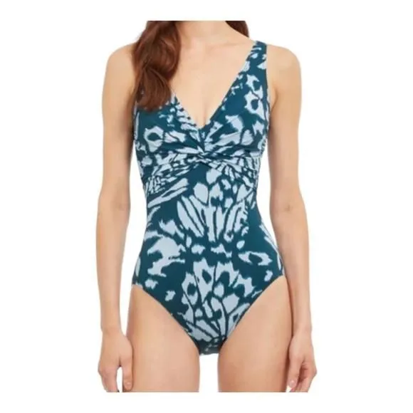 Product image for GOTTEX MISS BUTTERFLY FULL COVERAGE V-NECK TWIST ONE PIECE SWIMSUIT