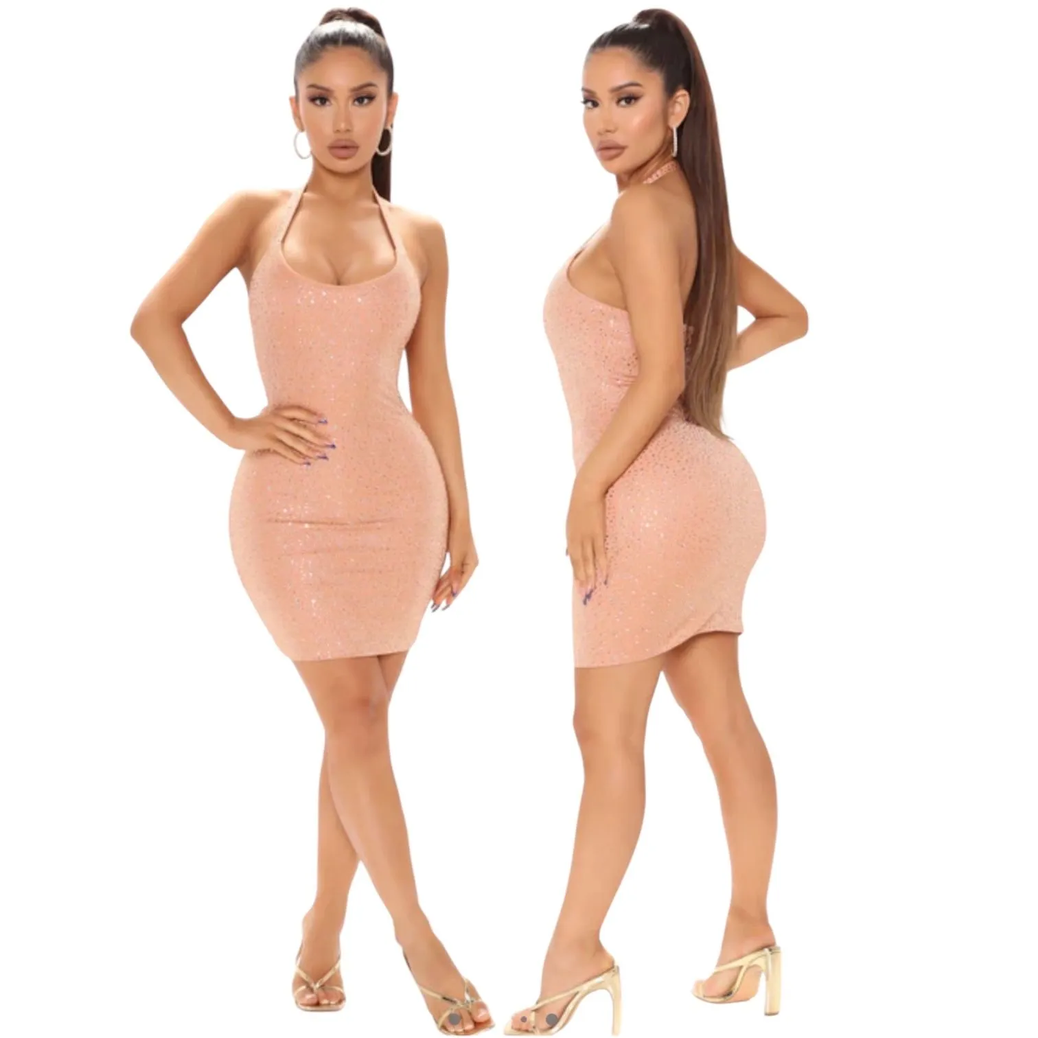 Product image for 213. MEDIUM // FASHION NOVA CRYSTAL GLAMOR GIRL HALTER DRESS