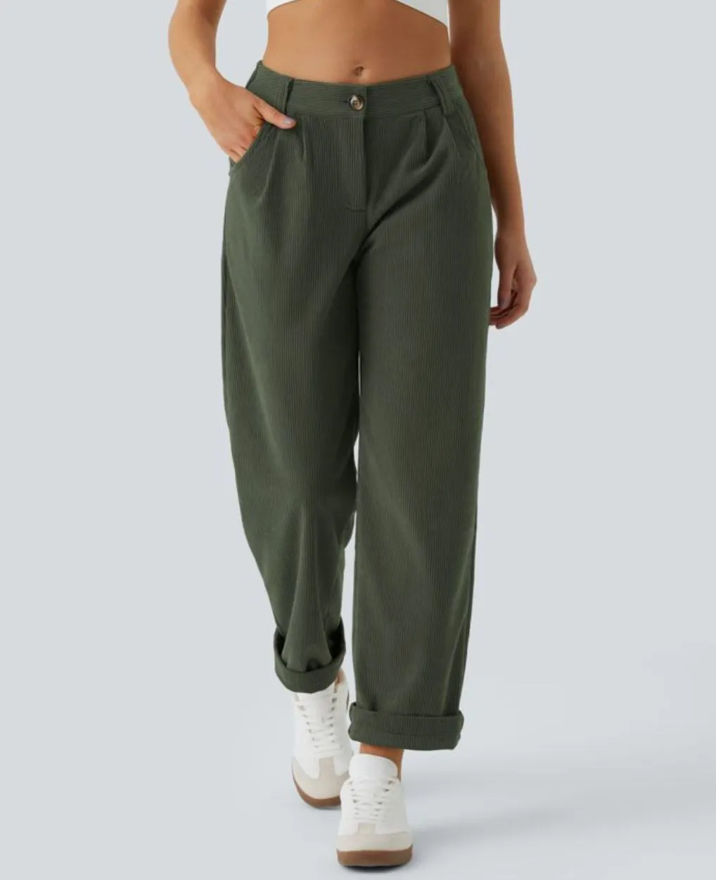 Product image for BIN: NWT Halara Mid Rise Button Zipper Side Pocket Corduroy Casual Pants Medium