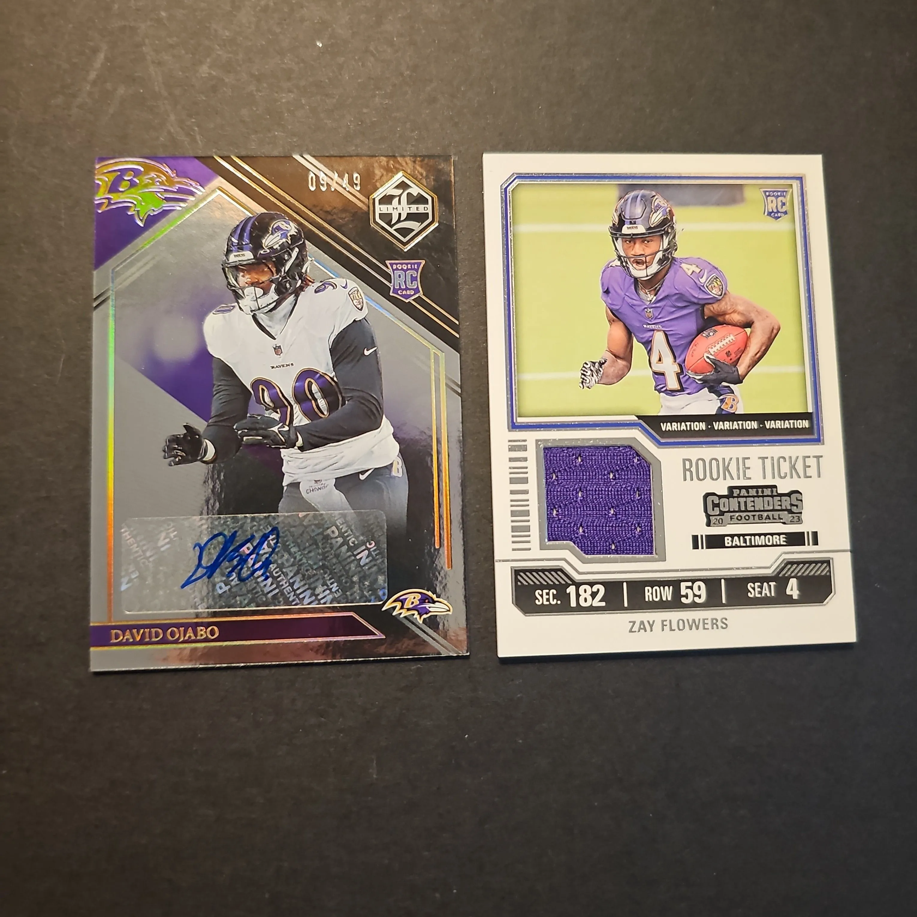 Product image for 2 CARD LOT RAVENS ,OJABO AUTO 9/49 AND ZAY FLOWERS PATCH ROOKIES
