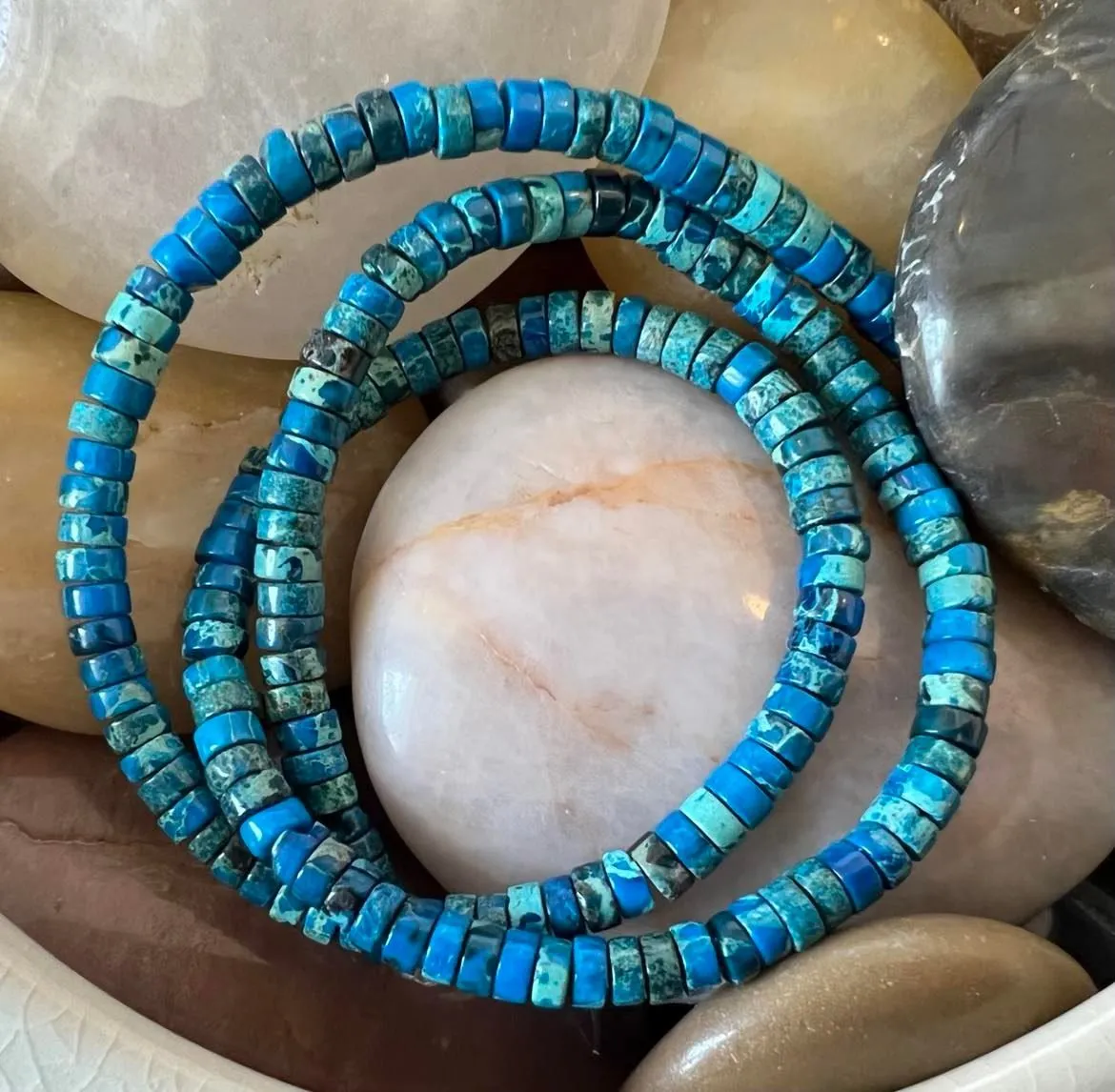 Product image for Imperial Jasper Medium Blue Heishi Beads 4X2MM
