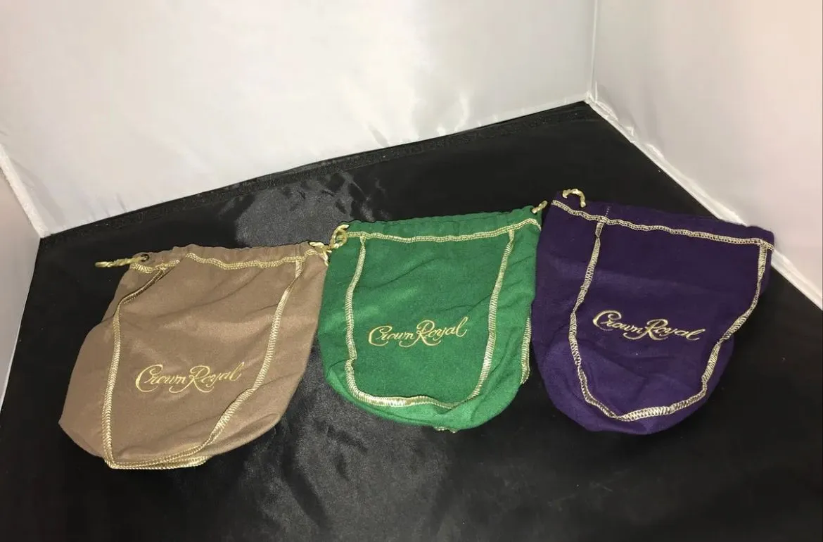 Product image for Lot Of 3 Crown Royal Felt Bag With Drawstring, Brown, Green And Purple / 3 Bags