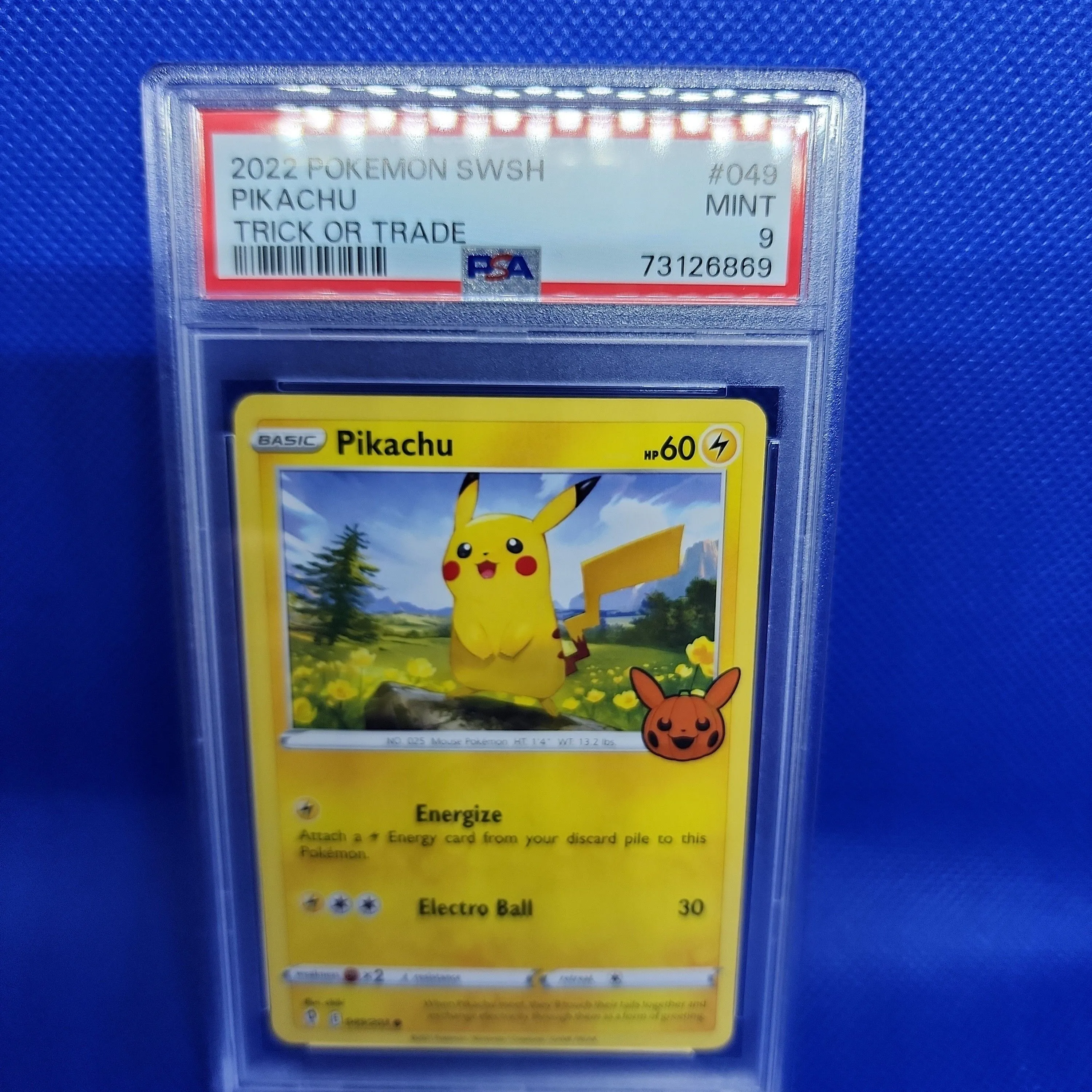 Product image for 2021 Pokemon Sword & Shield Evolving Skies Pikachu Trick Or Trade PSA MINT 9