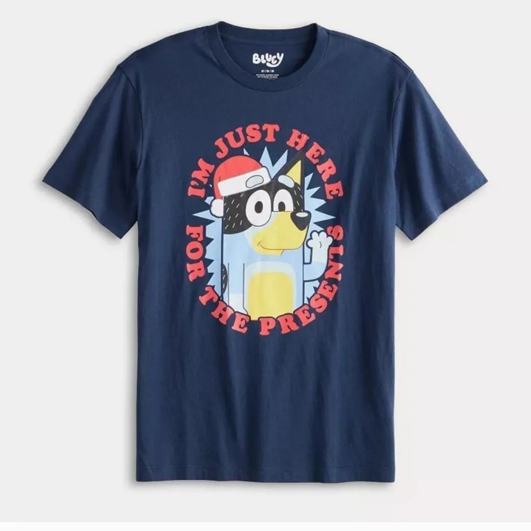 Product image for Bluey 2XL Mens T-Shirt 🆕 Disney Bluey I'm Just Here For The Presents