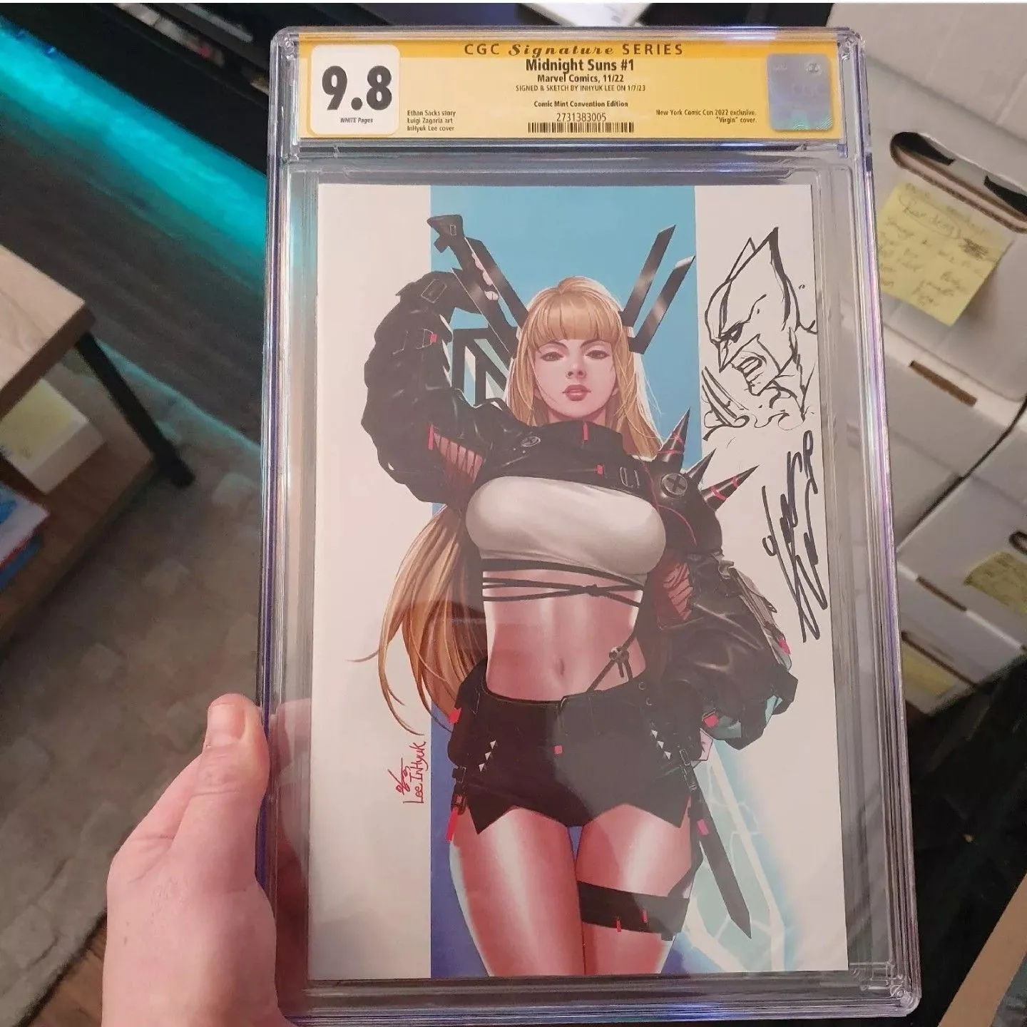 Product image for CGC Midnight Suns #1 CGC 9.8 SS InHyuk Lee Signed & Rare Wolverine Sketch NYCC