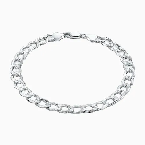 Product image for Sterling Silver Italian Solid 8mm Diamond-Cut Cuban Bracelet
