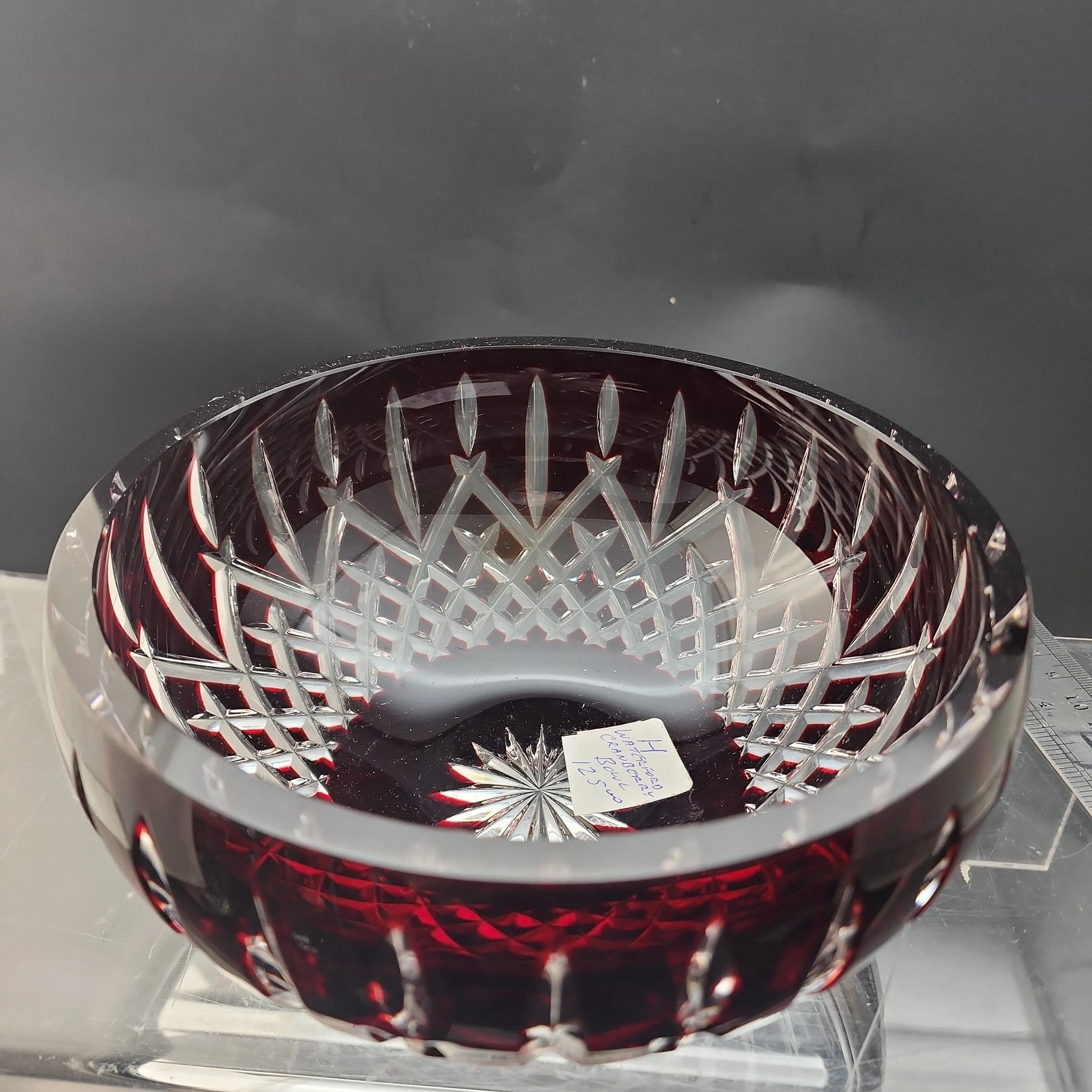 Product image for Signed Waterford Cranberry cut to clear bowl