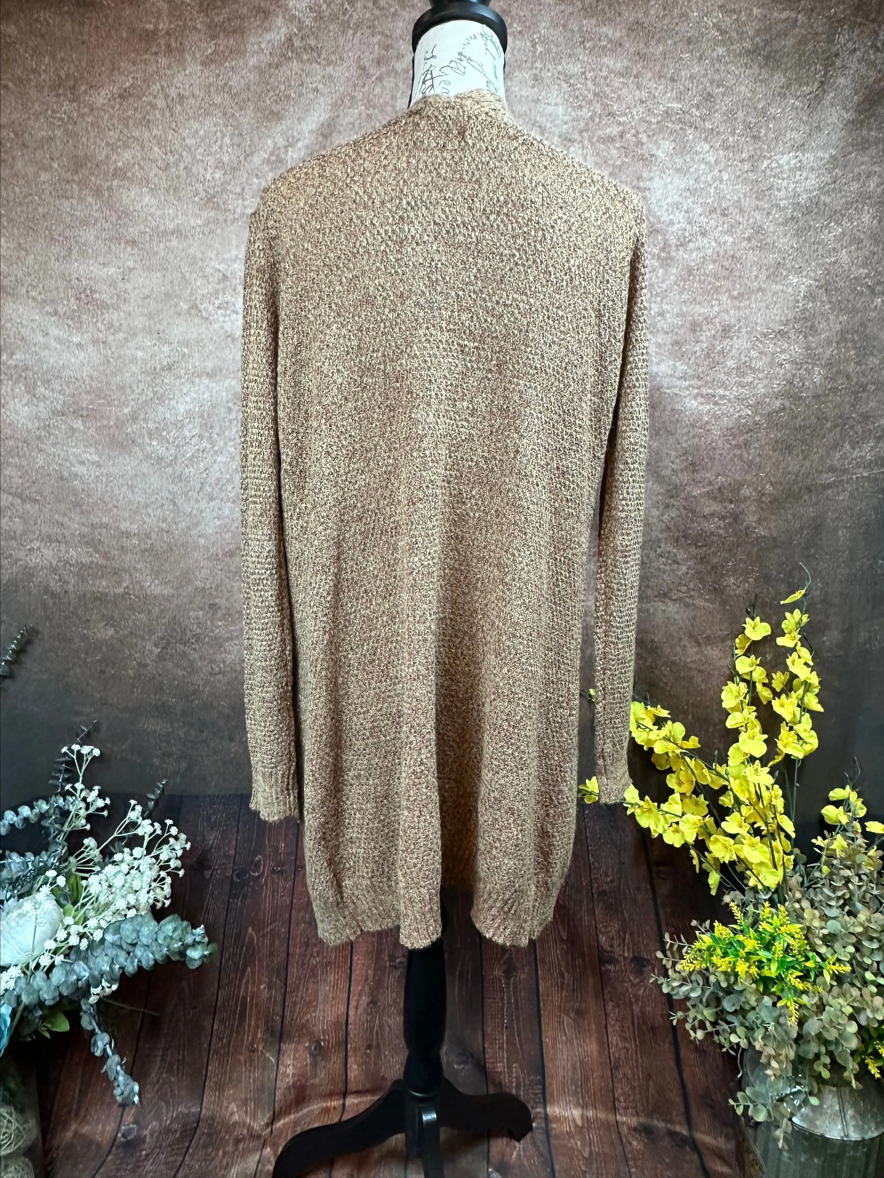 Product image for Love Ellie Speckled Long Open Front Cardigan/Duster - Beige/Brown- size L