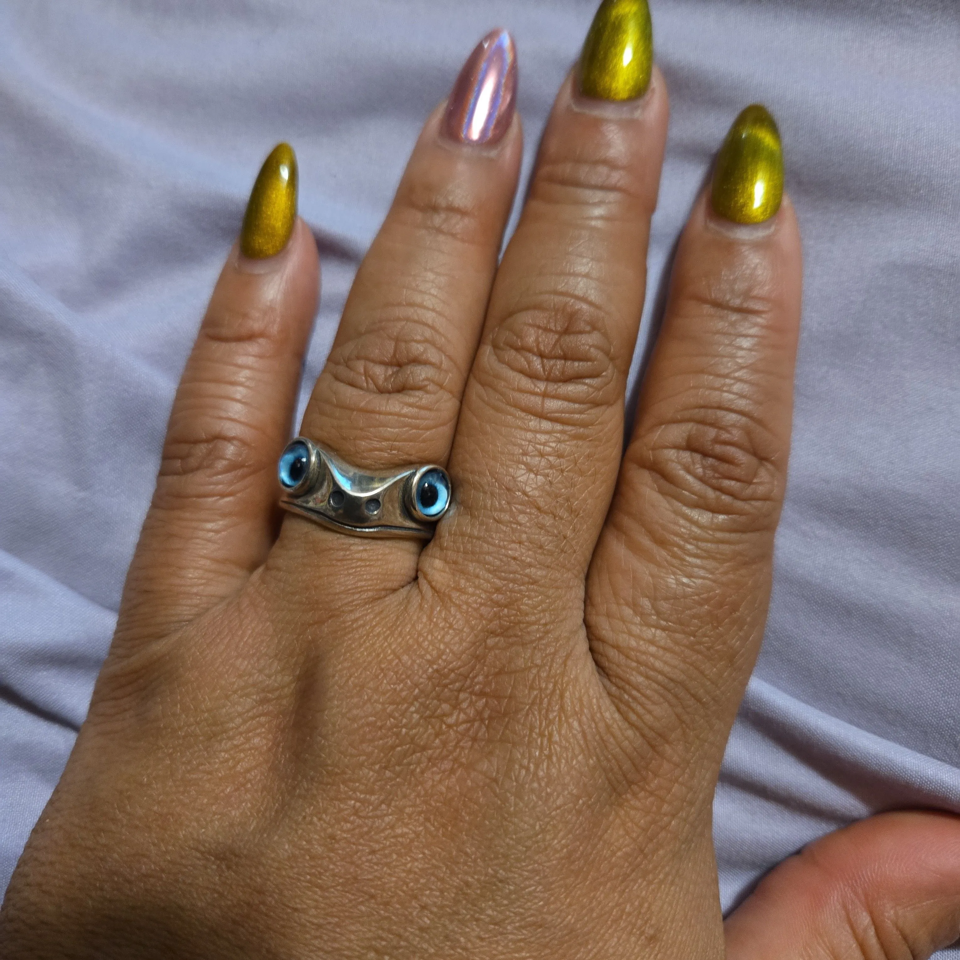 Product image for quirky frog eyes sterling silver ring size 10 and 1/2
