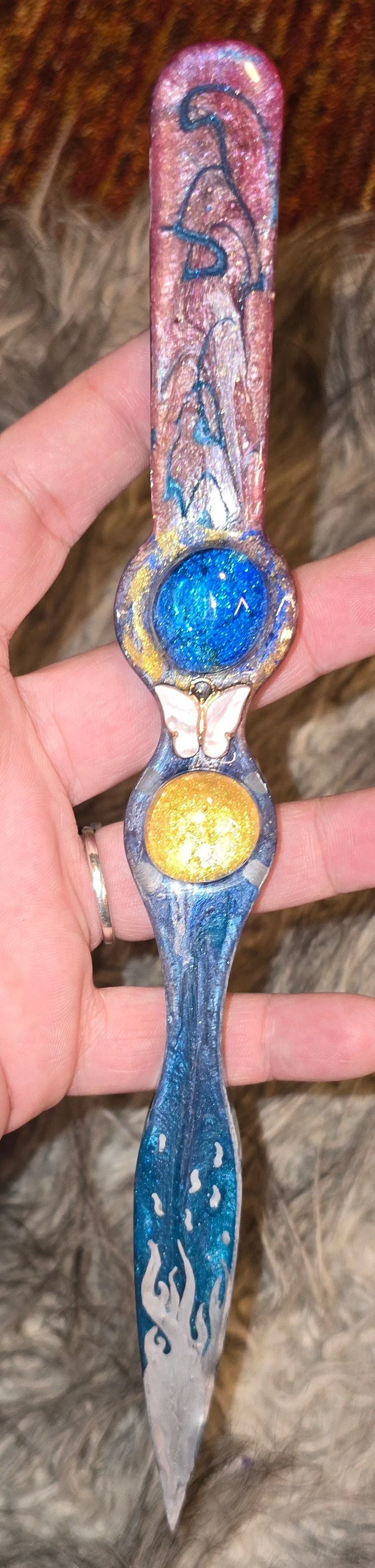 Product image for Handmade Divine Resin & Glass Shimmer Butterfly Goddess Dagger
