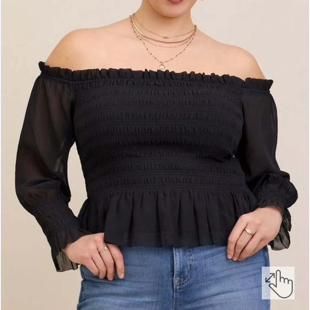 Product image for Torrid Crinkle Chiffon Smocked Waist Off-shoulder Top Size 2 Plus Size NEW