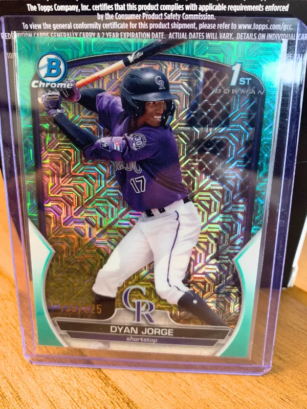 Product image for 2023 1st Bowman Chrome Dyan Jorge Green Refractor /225 Colorado Rockies