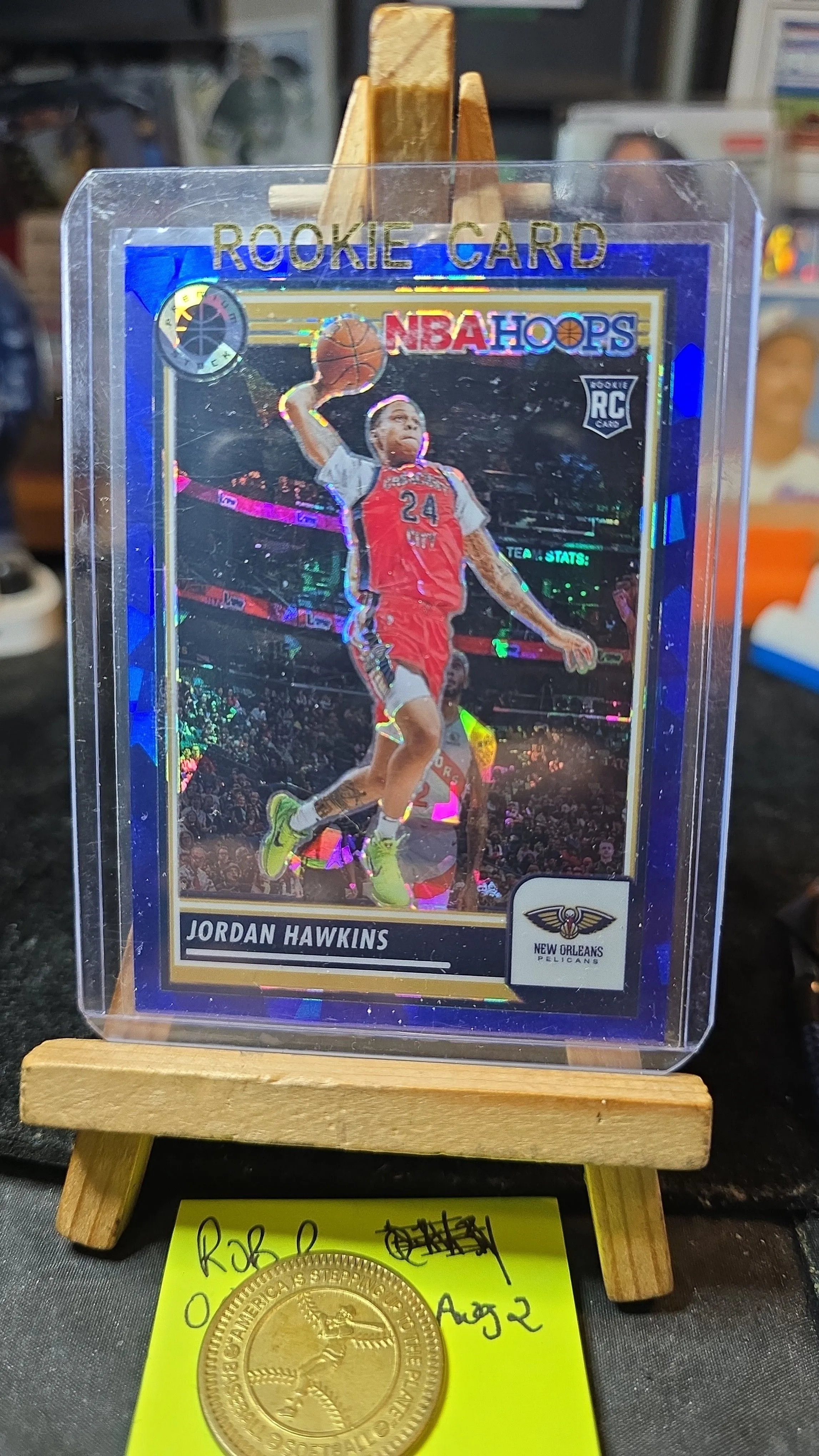 Product image for 2023-24 panini prizm premium stock NBA hoops JORDAN HAWKINS RC #01/99 1st print blue cracked ice 