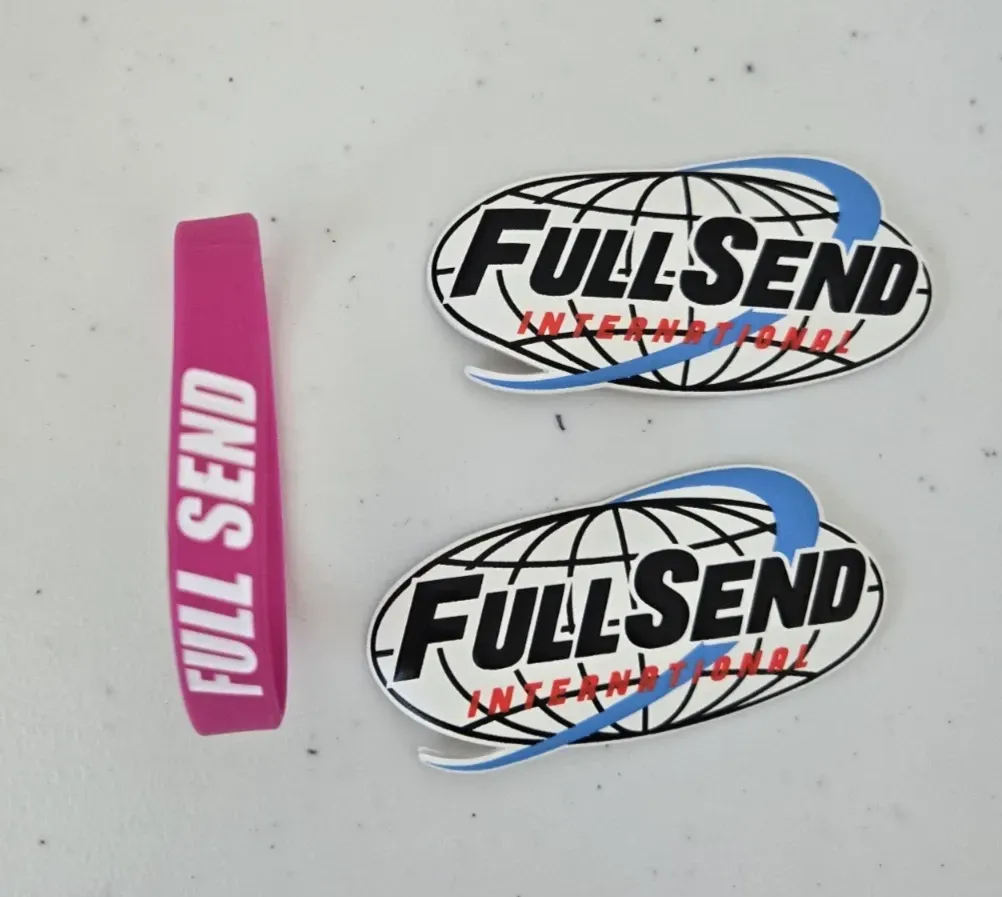 Product image for Full Send International Stickers  + Full Send Pink Plastic Bracelet