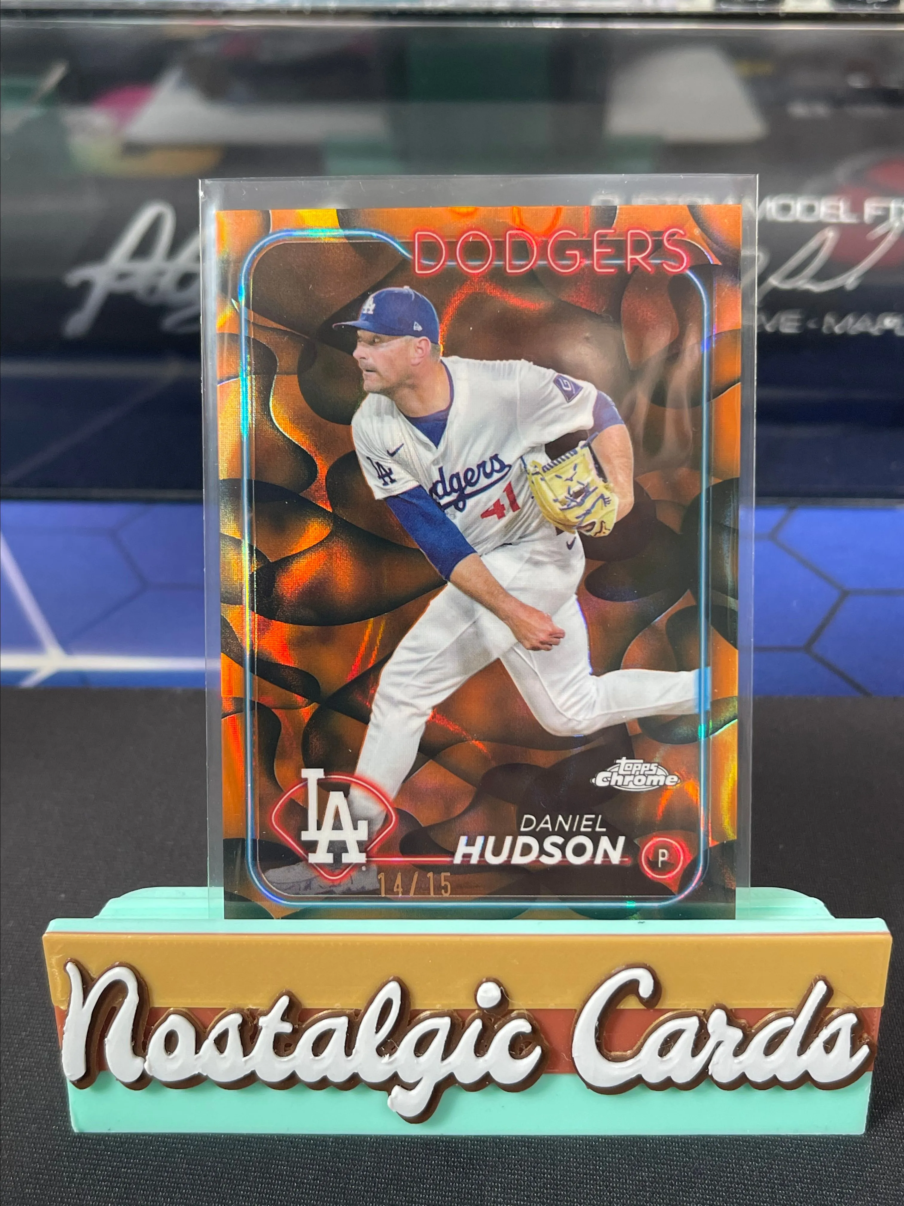 Product image for Daniel Hudson 2024 Topps Chrome Update <14/15 Orange Black Lava Lamp> LA Dodgers