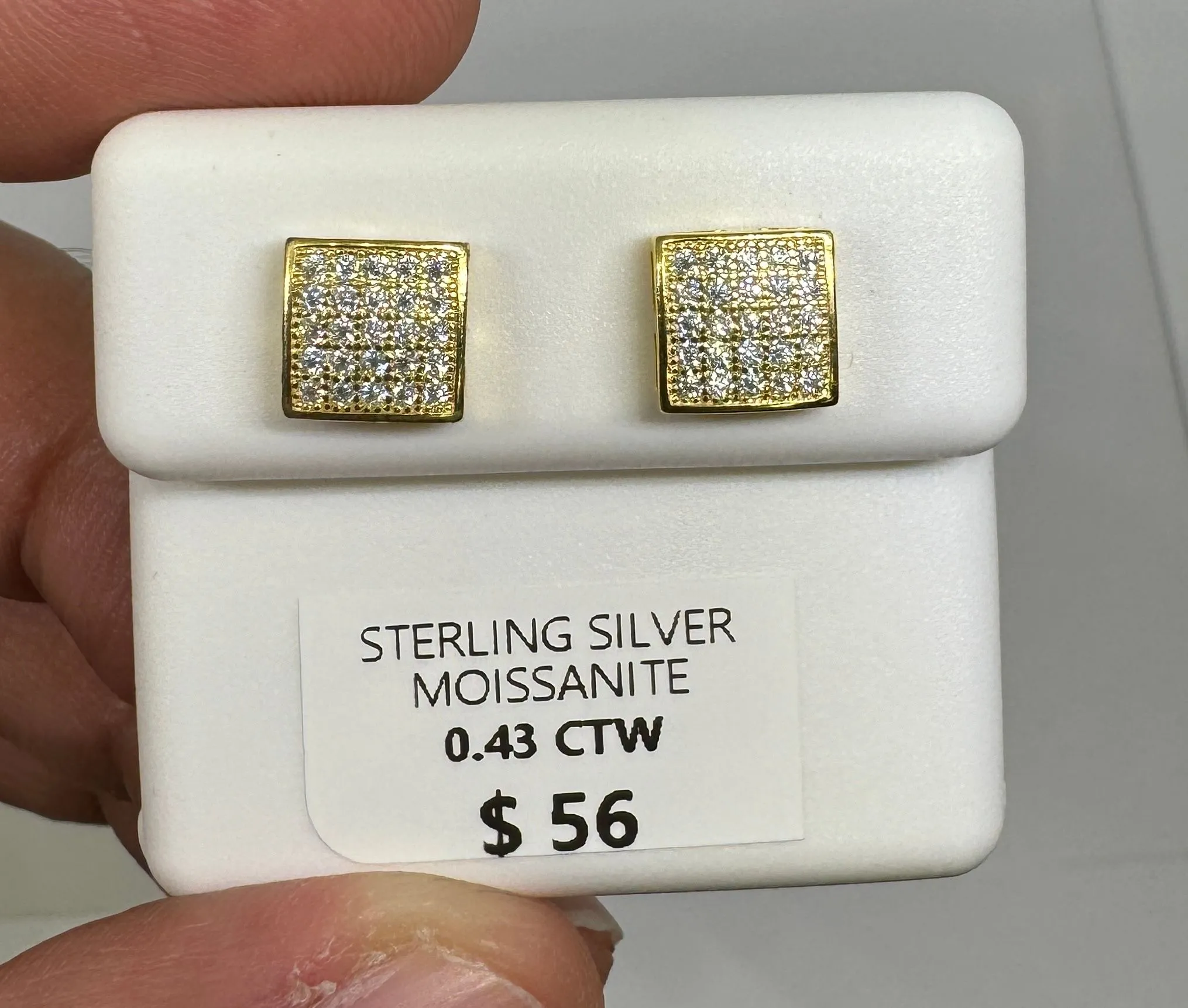 Product image for 0.43 CTW VVS Moissanite 925 Sterling Silver Screwback Square Yellow Stud Earrings