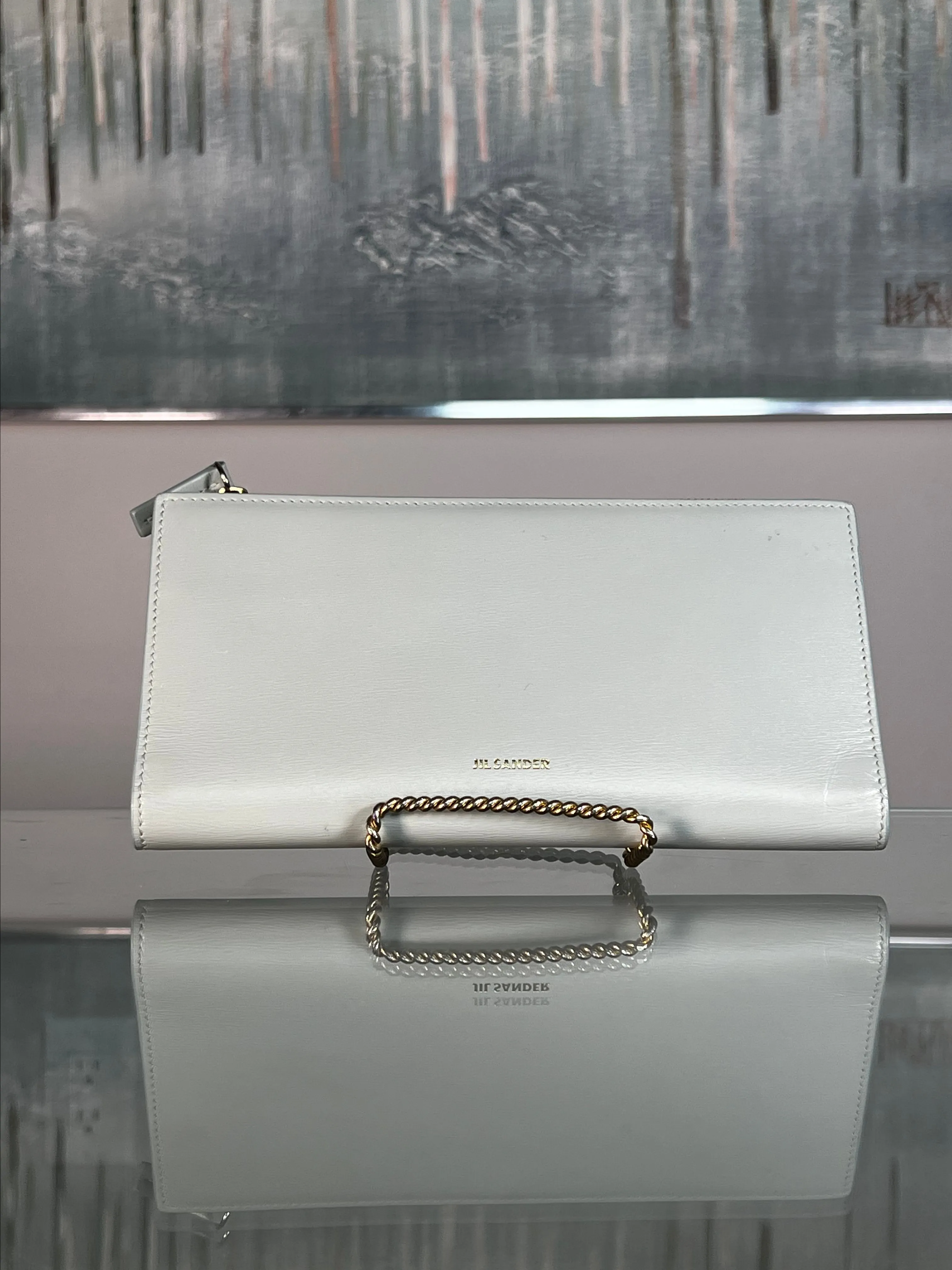 Product image for $199 Flash Sale Jil Sander Greyish Sky Blue Leather Fold Over Long Wallet