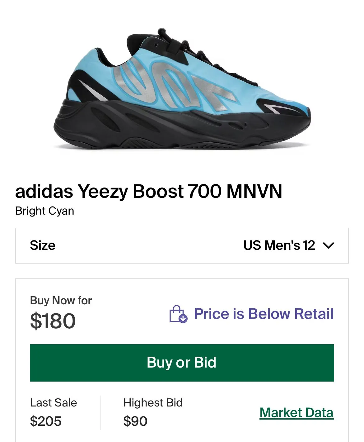 Product image for Yeezy Boost 700 MMVN 'Bright Cyan' GZ3079 (Lowest Ask $180)