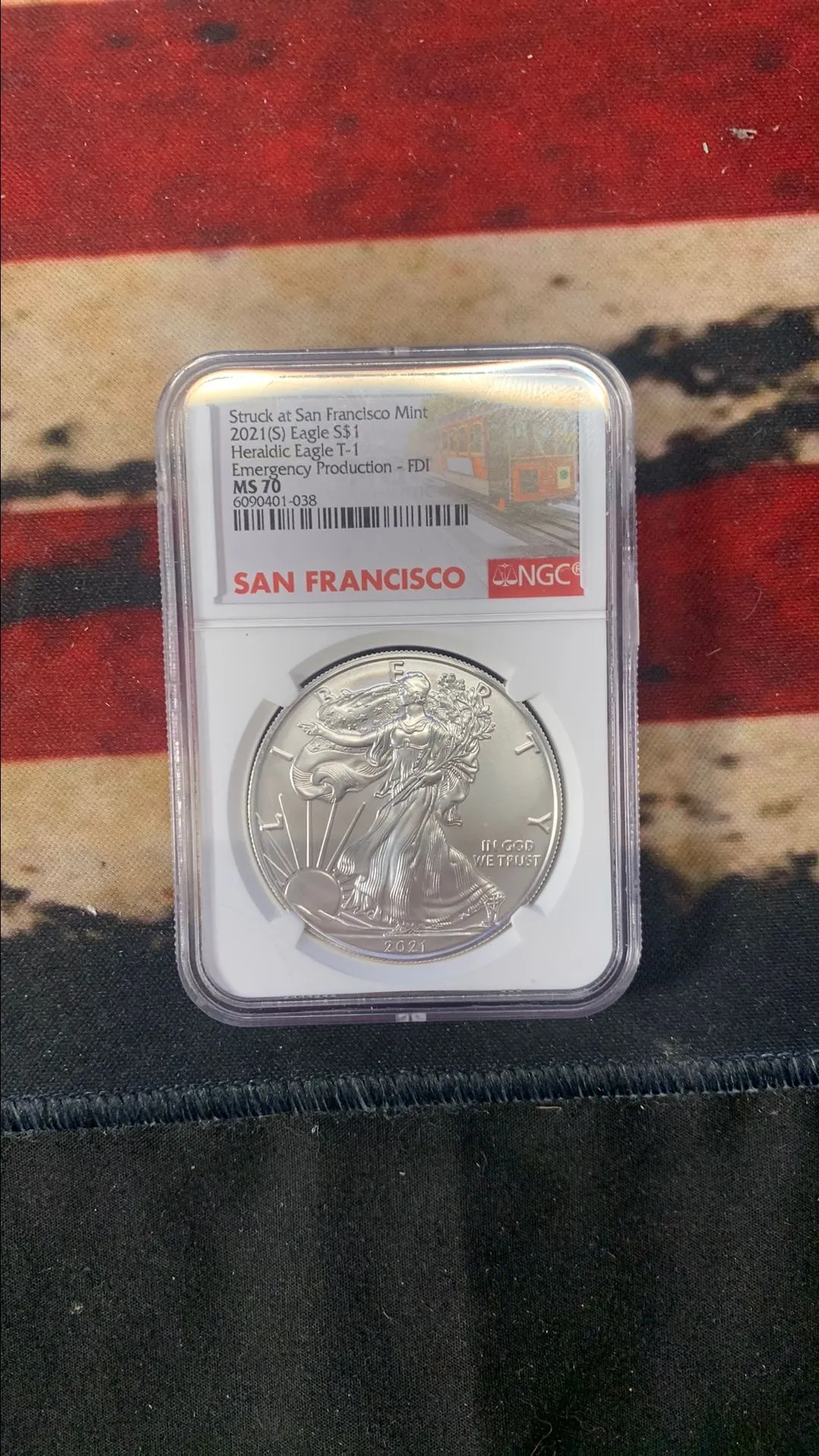 Product image for 2021 (S) $1 American Silver Heraldic Eagle T-1 NGC MS70 Emergency Production FDI