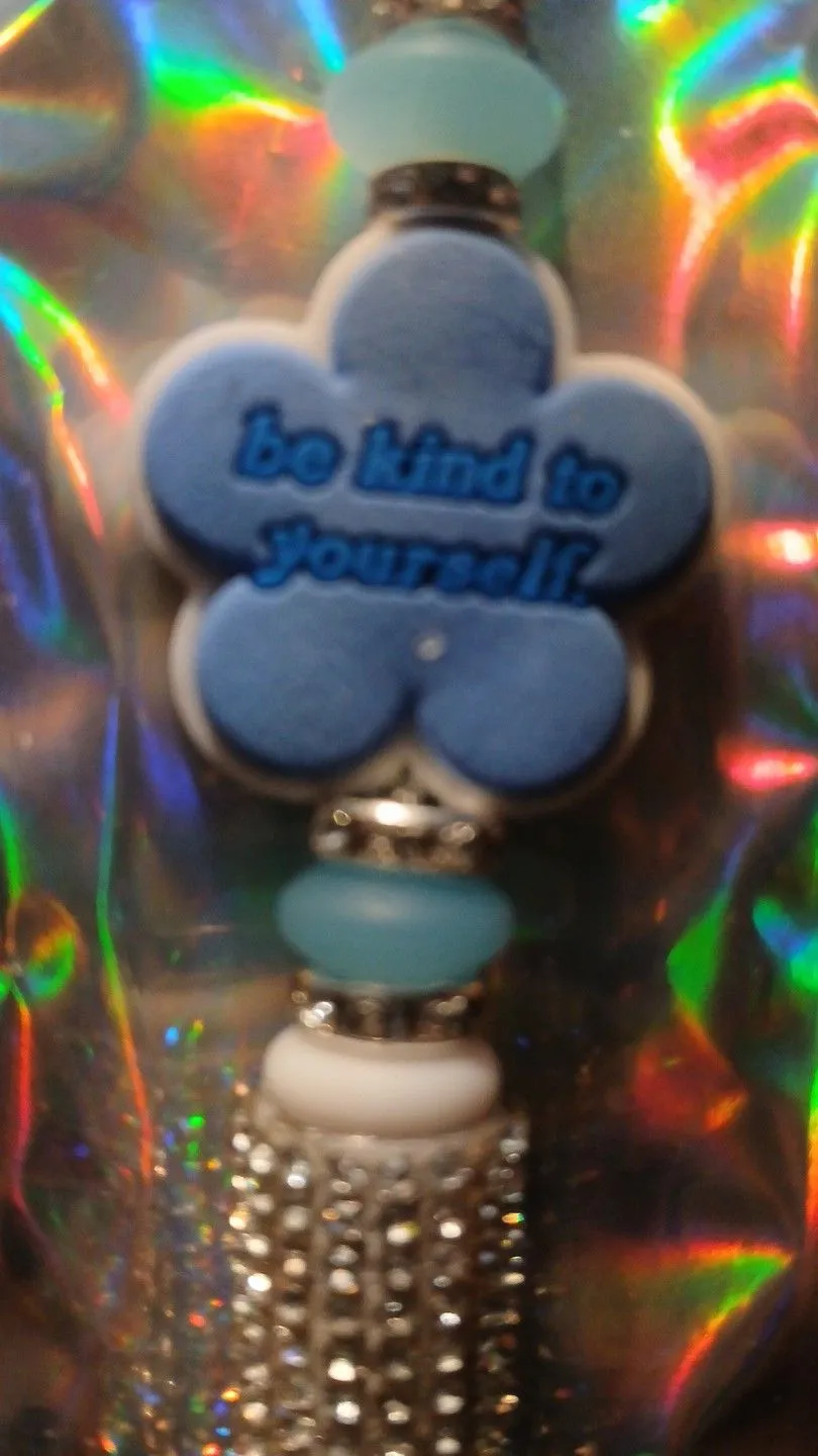 Product image for beadable Pens - be kind to yourself white with blue accentsf #103