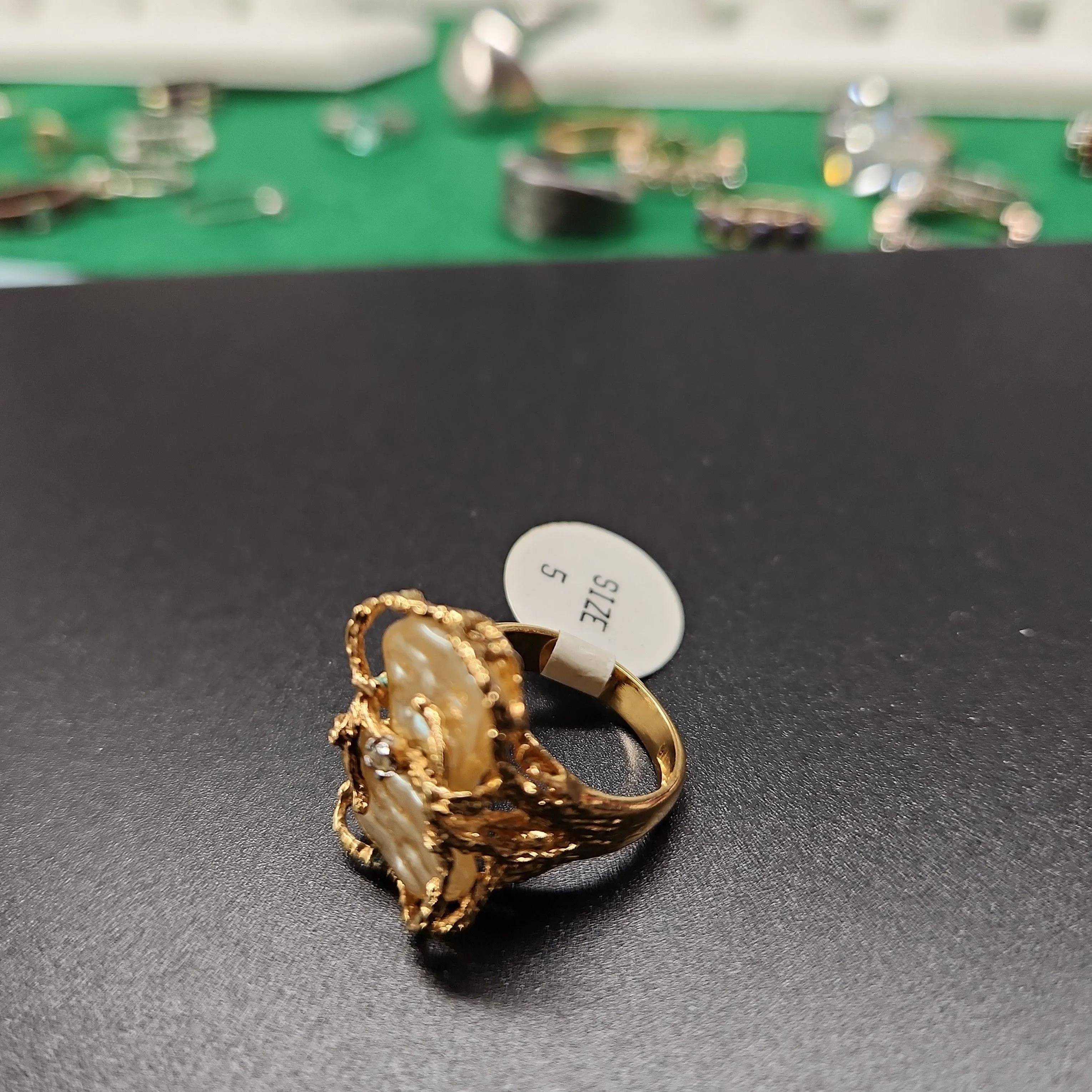 Product image for Julie vaughn Abstract fuax pearl 18kt GE  ring size 5 sold out at website