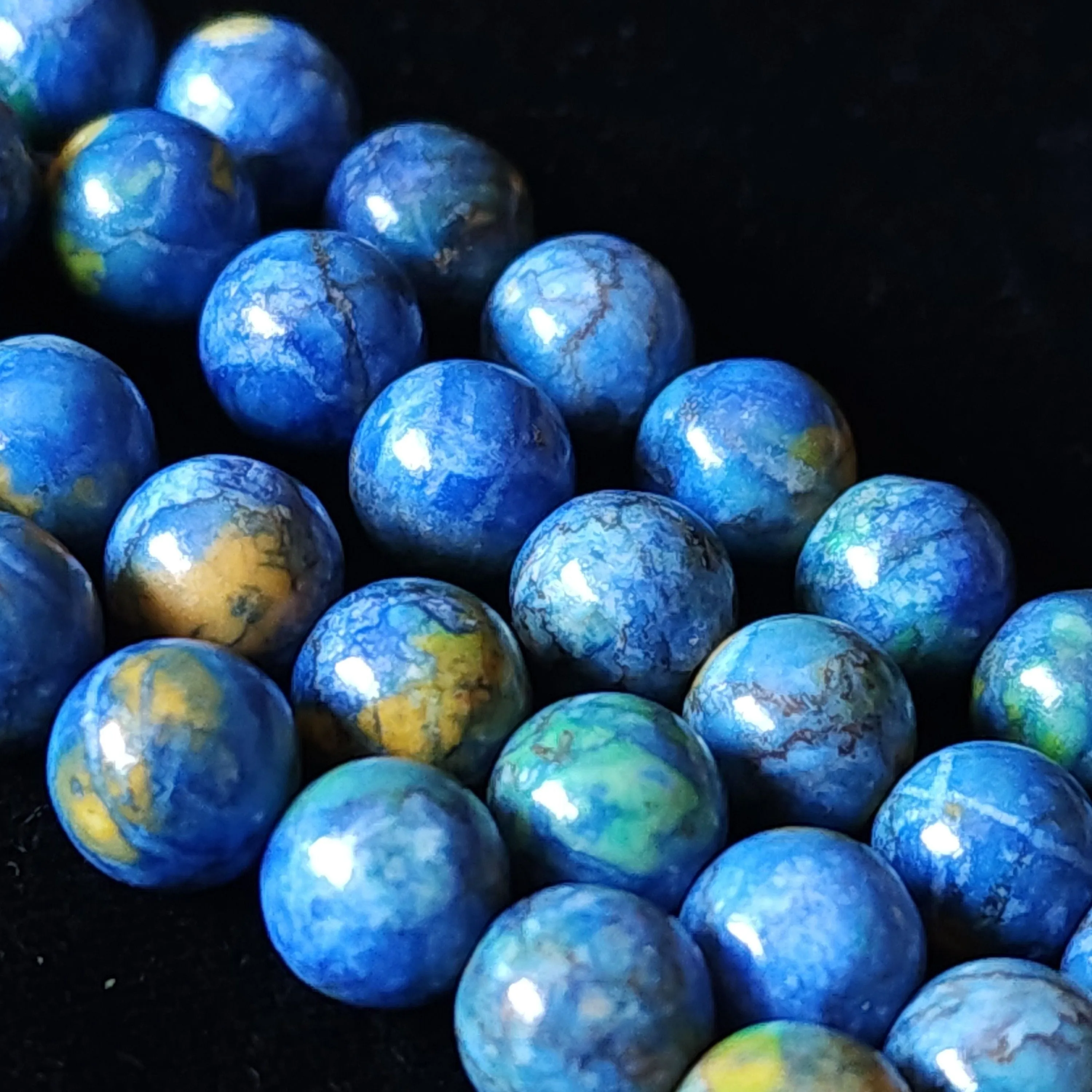 Product image for #10D: Azurite  Crazy Lace Calcite Round Beads,  8mm