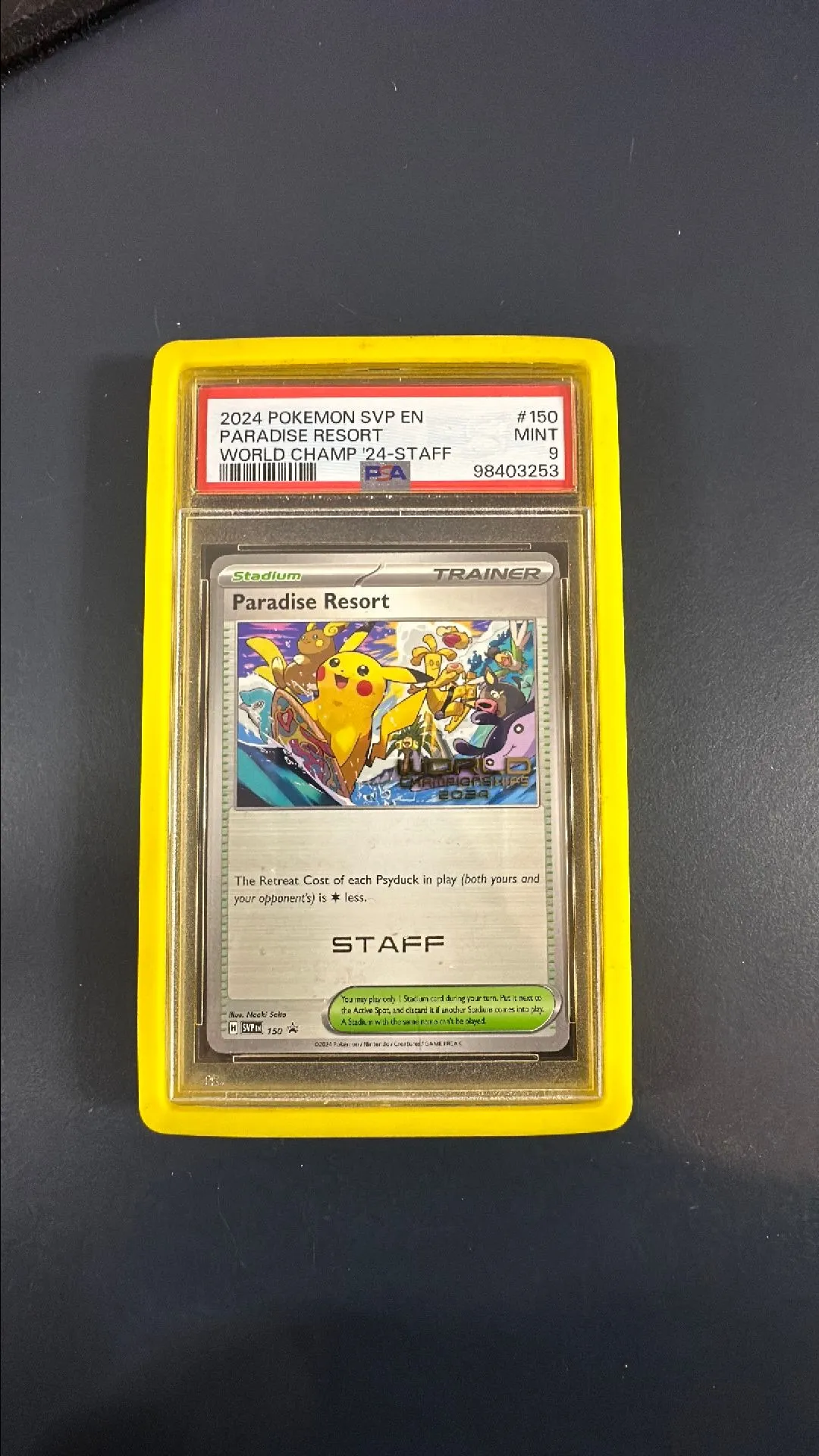 Product image for 2024 Pokemon Svp En-Sv Black Star Promo Paradise Resort World Champ '24-Staff PSA MINT 9