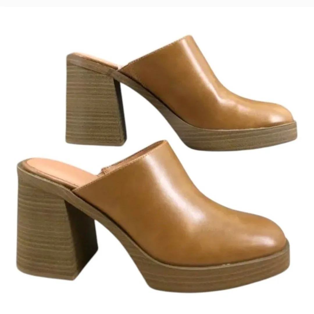 Product image for S15. NWT Women's Tess Platform Mule Heels with Memory Foam Insole, 9.5 & 10 Tan/Brown