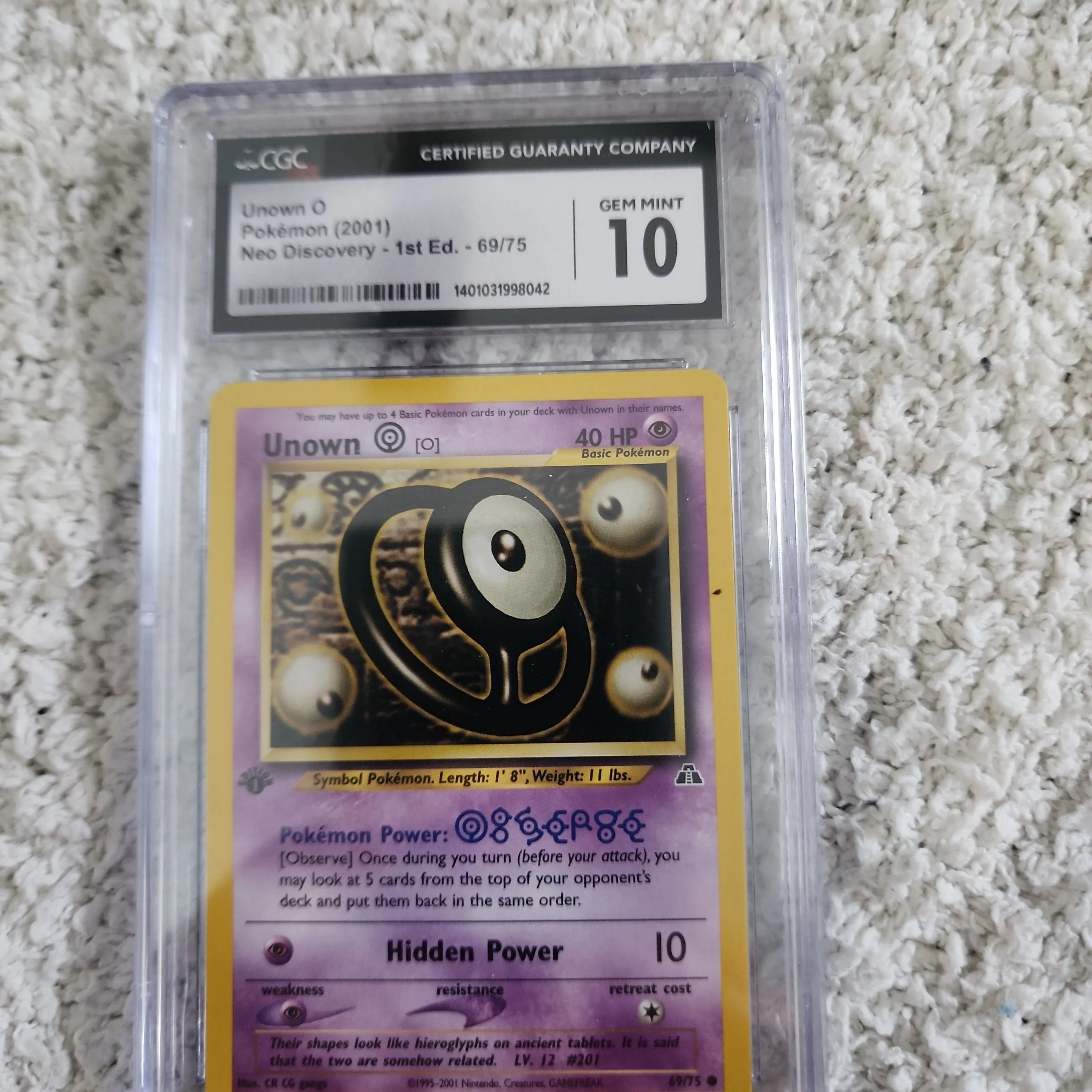 Product image for Unown O CGC 10 POKEMON NEO DISCOVERY 1ST EDITION 69/75
