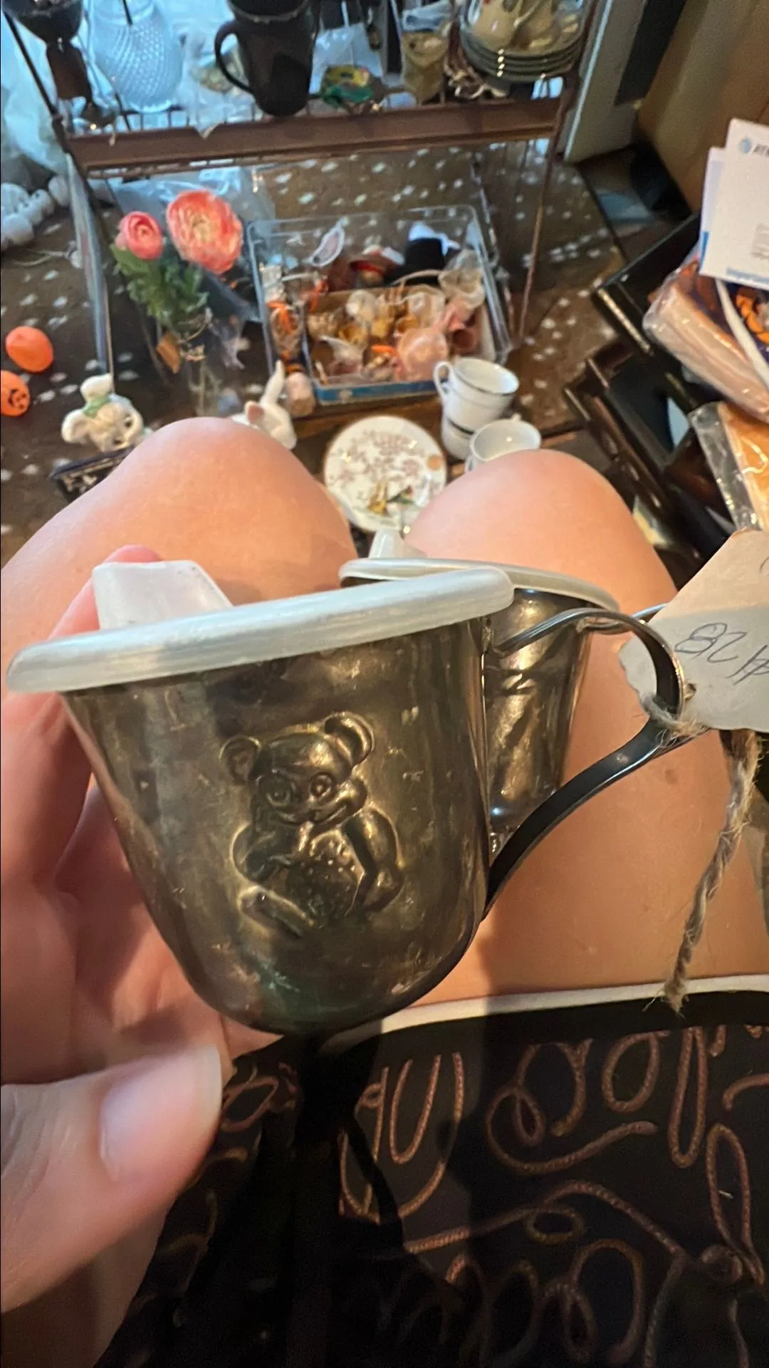 Product image for Vintage silver baby sippy cups with lids set