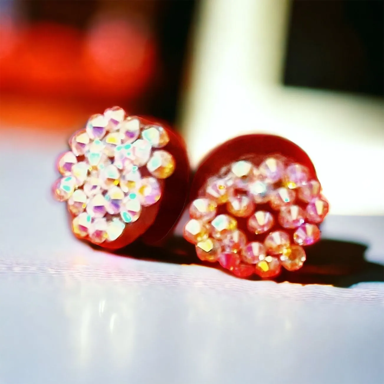 Product image for Wooden and Clear Crystal Stud Earrings