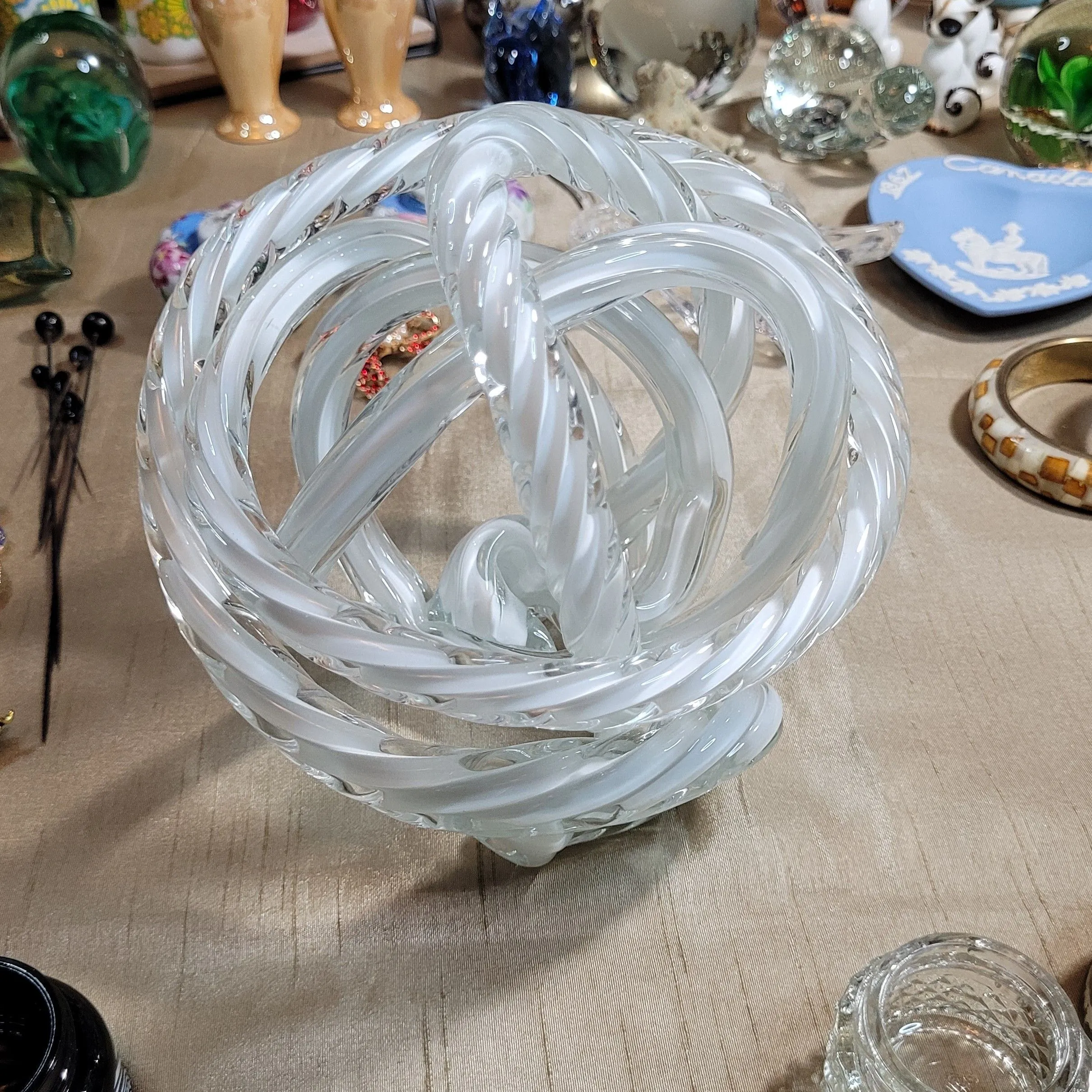 Product image for #044 glass orb clear and white glass 