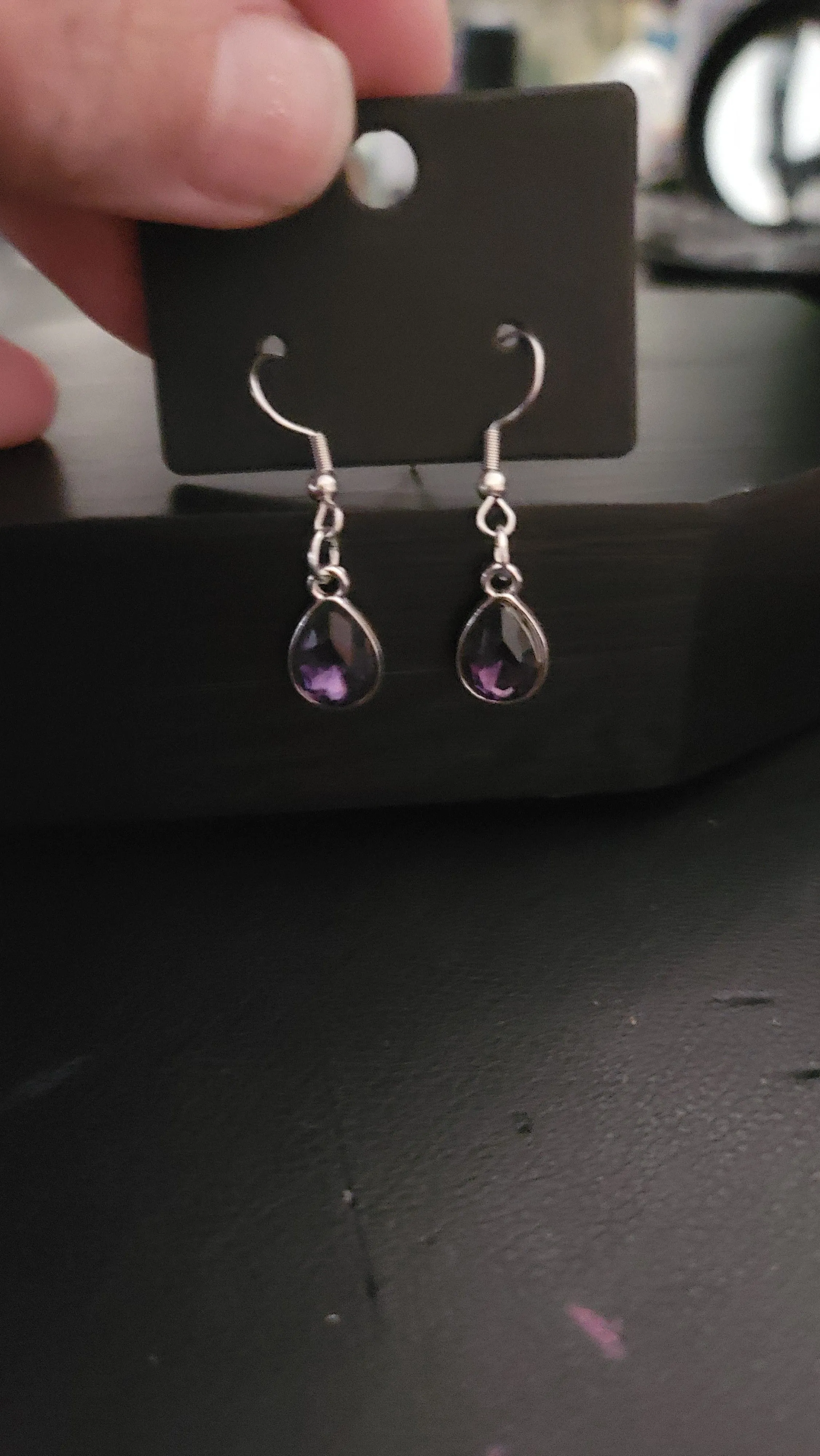 Product image for Earrings - Purple Gem Tear Drop Earrings 