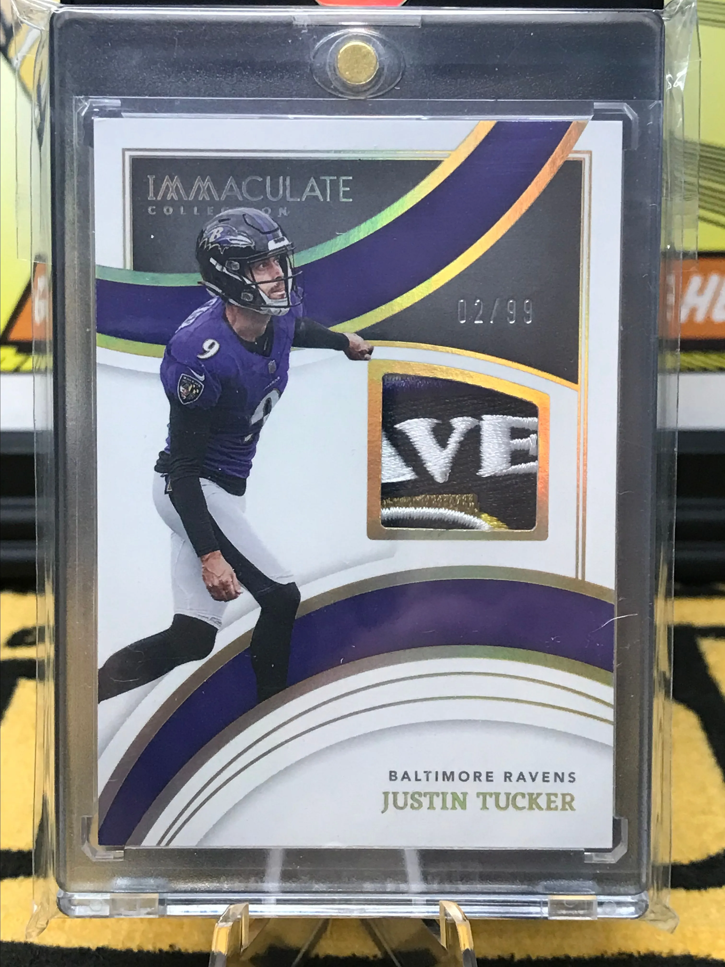 Product image for 2022 Justin Tucker Immaculate Baltimore Ravens Player Worn Sick Logo Patch 2/99