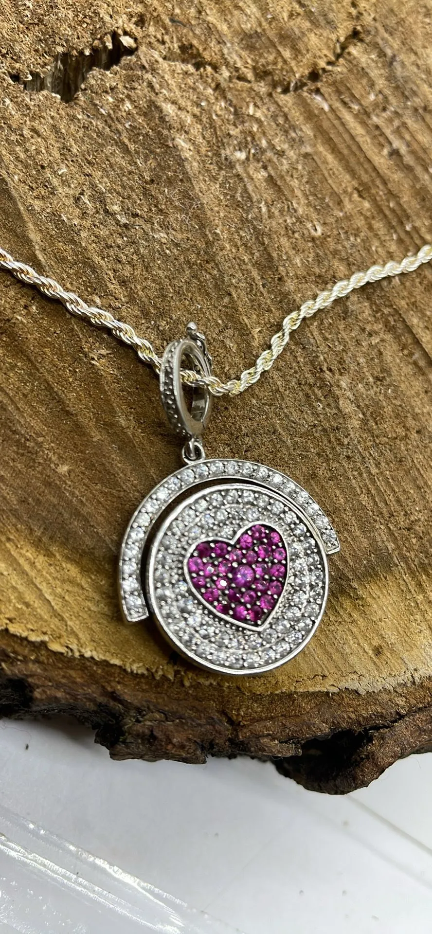 Product image for Sterling Silver Chain & 2-Sided Gemstone Charm