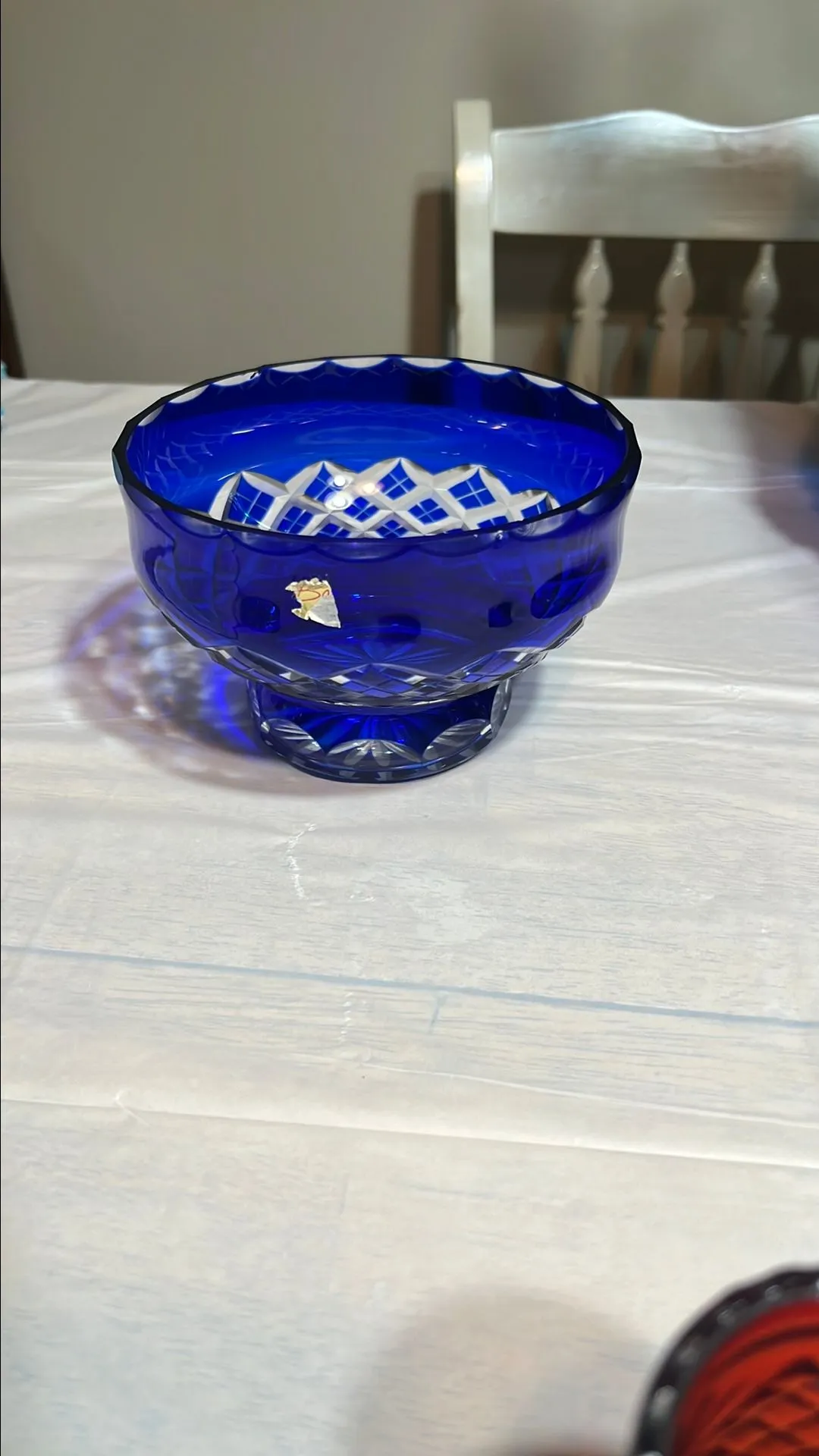 Product image for Vintage Badash Bohemian Cobalt Blue Bowl Hand Cut to Clear Crystal .