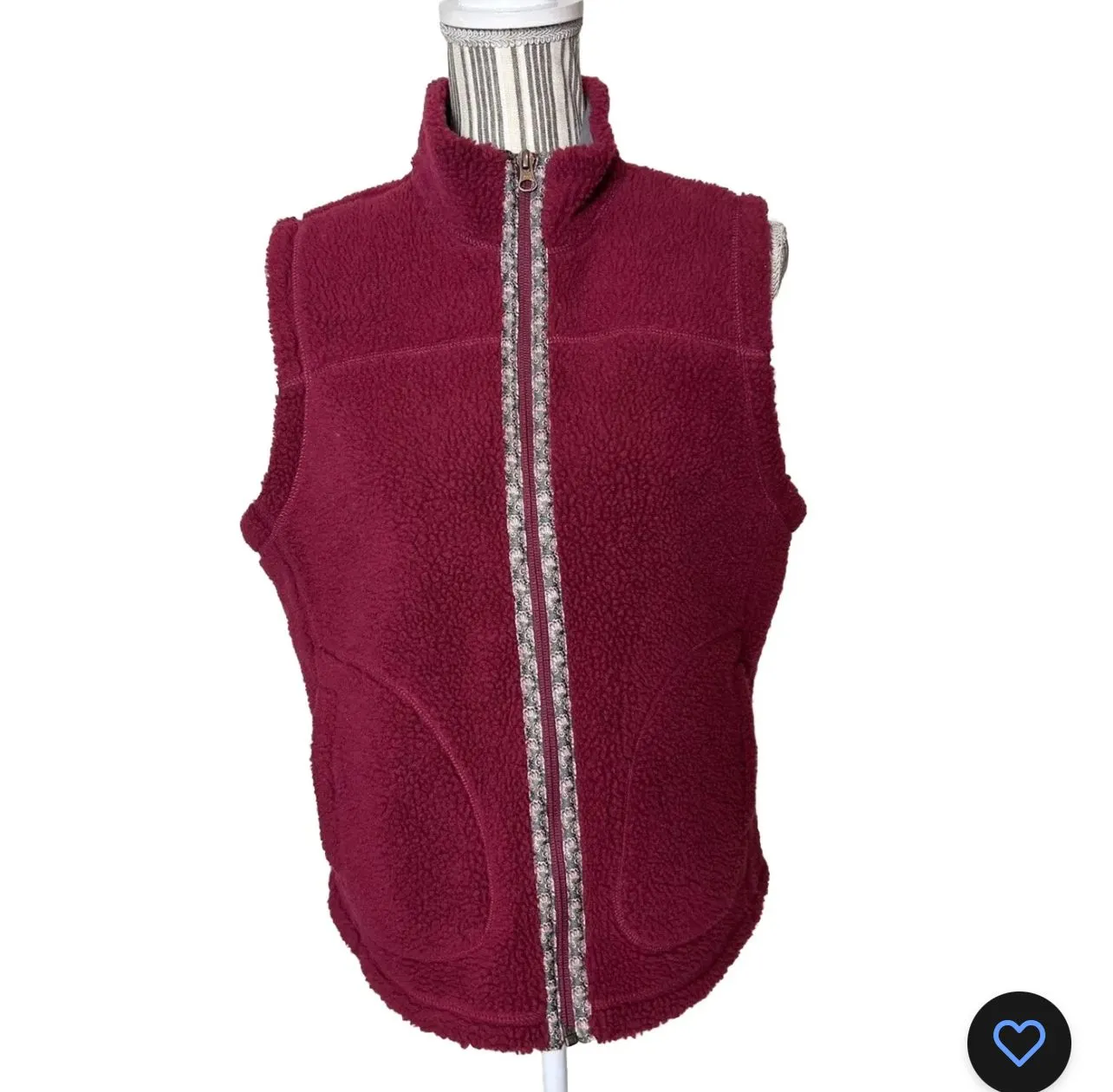 Product image for L. L. Bean  fleece vest Medium With Pockets Zip Burgundy Women’s Trim
