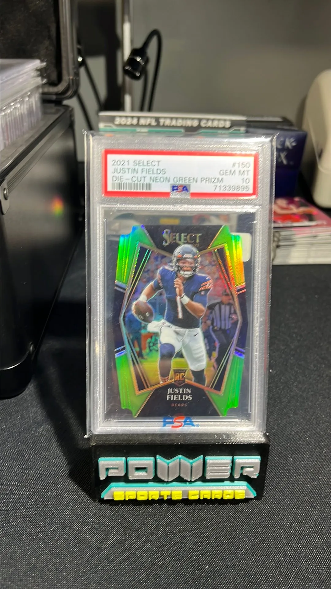 Product image for 2021 Panini Select Justin Fields 150 Die-Cut Neon Green Prizm PSA GEM MT 10