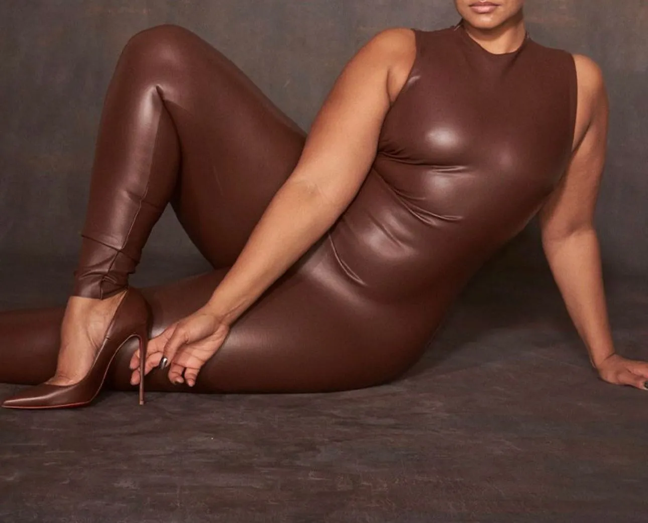 Product image for Skims Pants & Jumpsuits | Skims Faux Leather Catsuit | Color: Black | Size: 3XL |