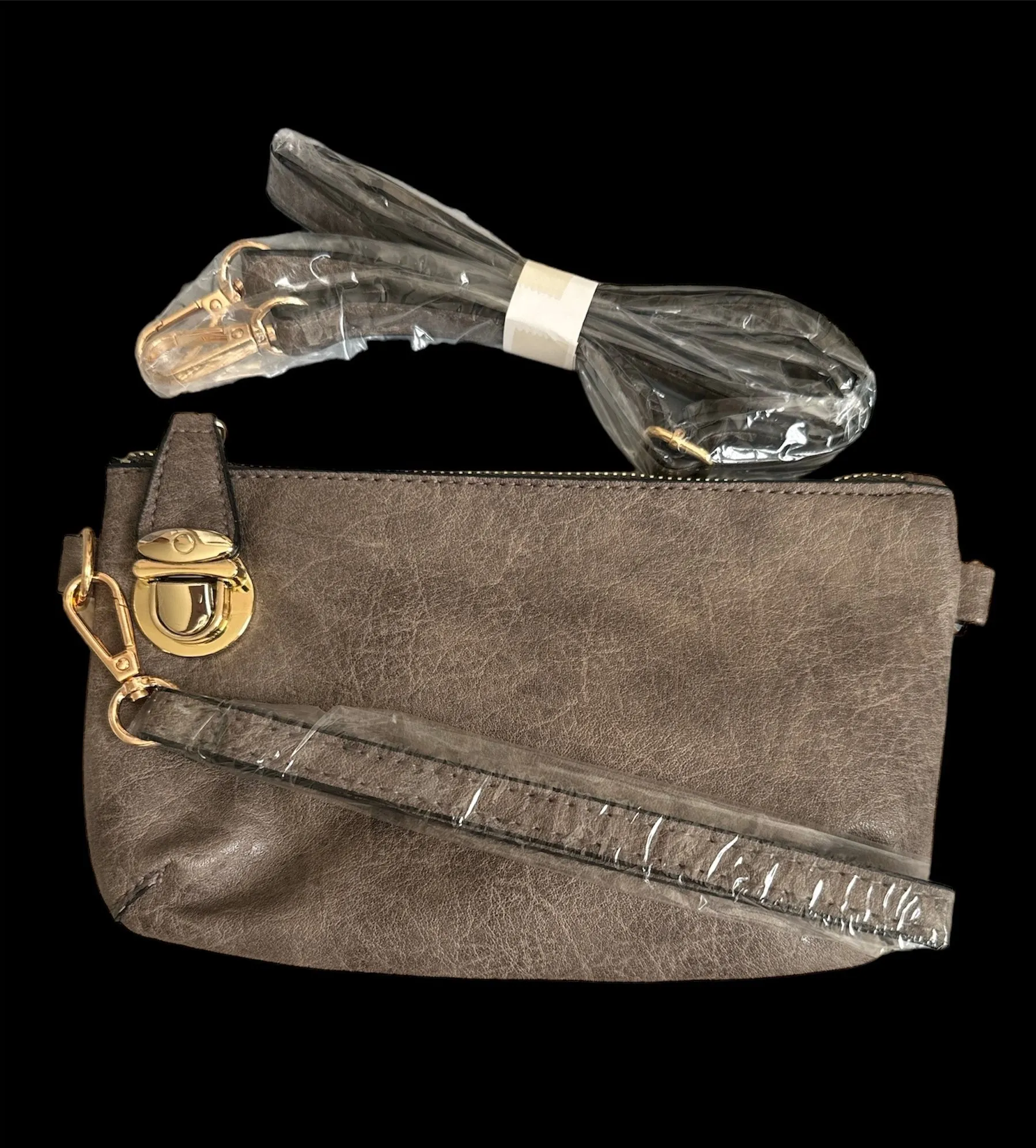 Product image for New Gray Faux Leather Buckle Lock Clutch:Crossbody