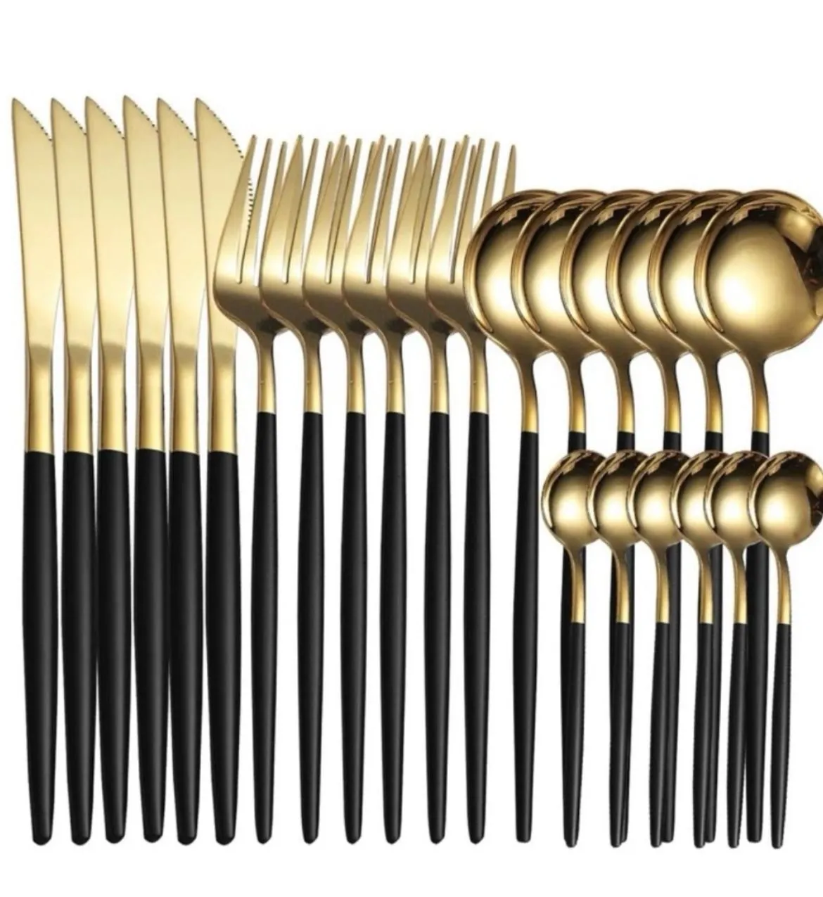 Product image for 24 pc set of cutlery , black and gold- perfect for events.